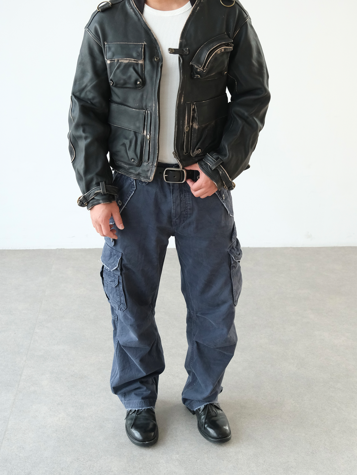 NEIGBORL Retro Washed Pleated Straight-Leg Pants