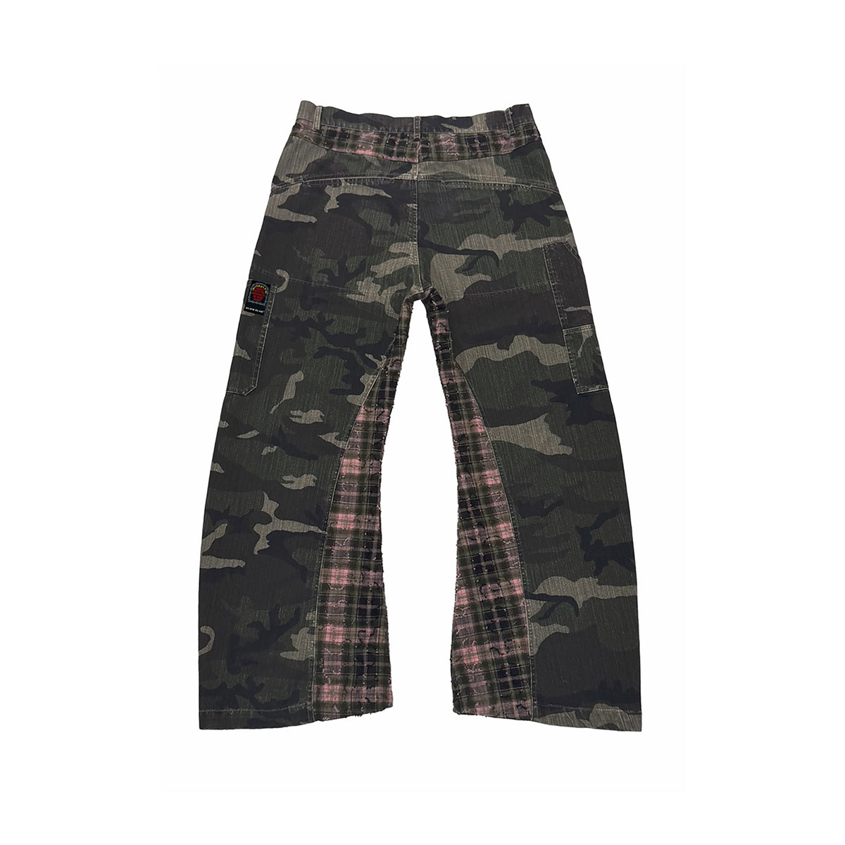 KLICK CLAK Washed Camo Spliced Plaid Cargo Jeans