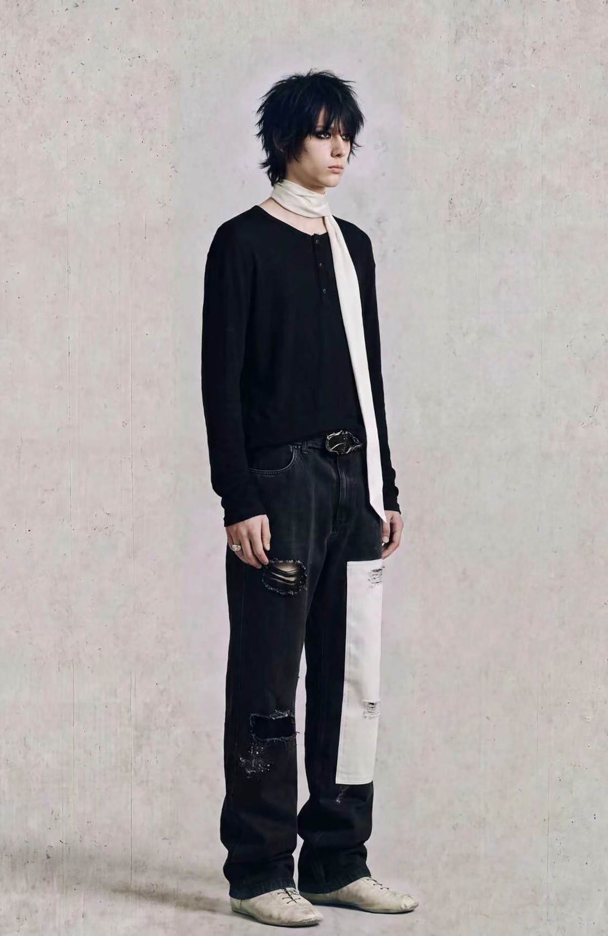 2000RSK Paint-Splattered Washed Distressed Spliced Straight-Leg Jeans
