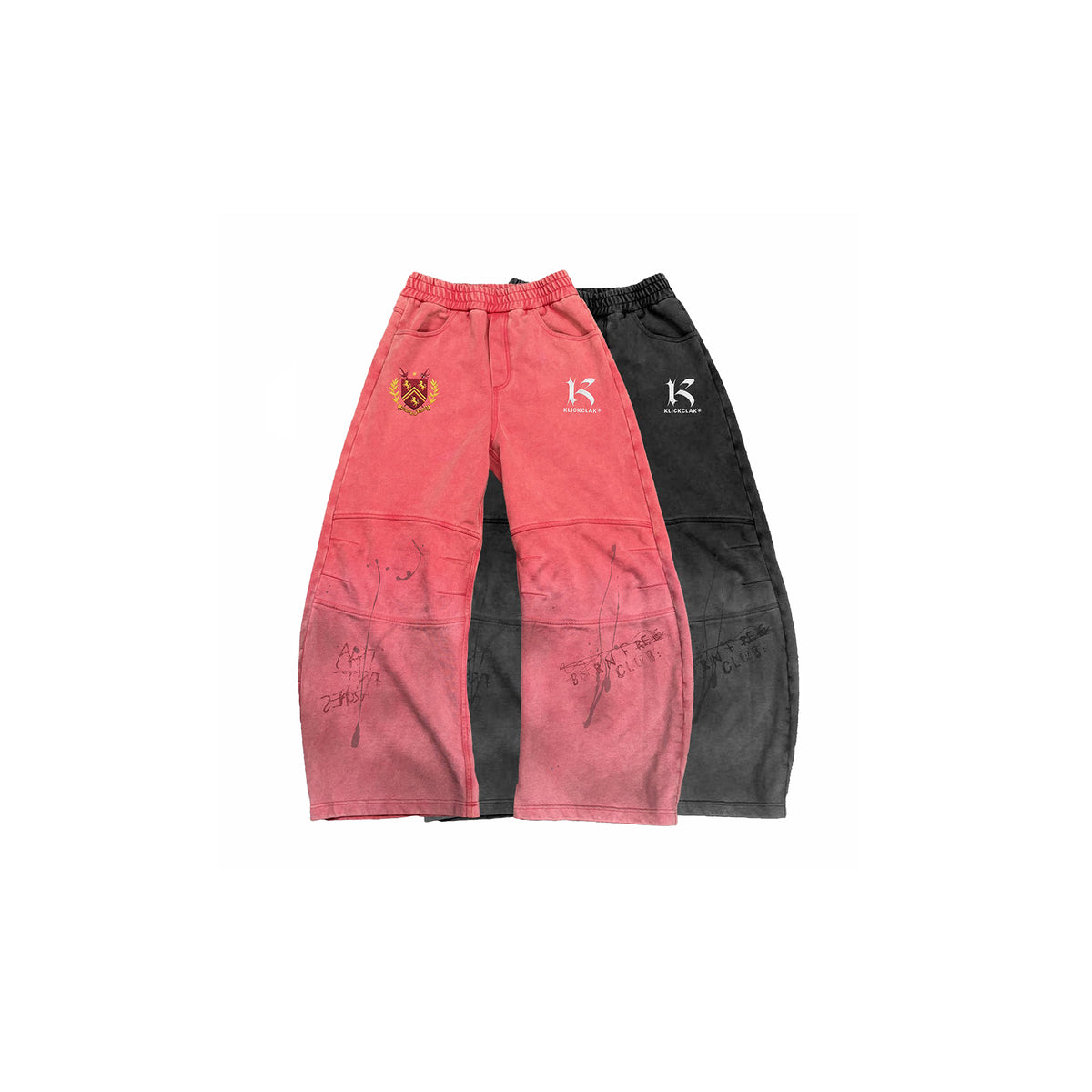 KLICK CLAK Paint-Splattered Graphic Curved Sweatpants