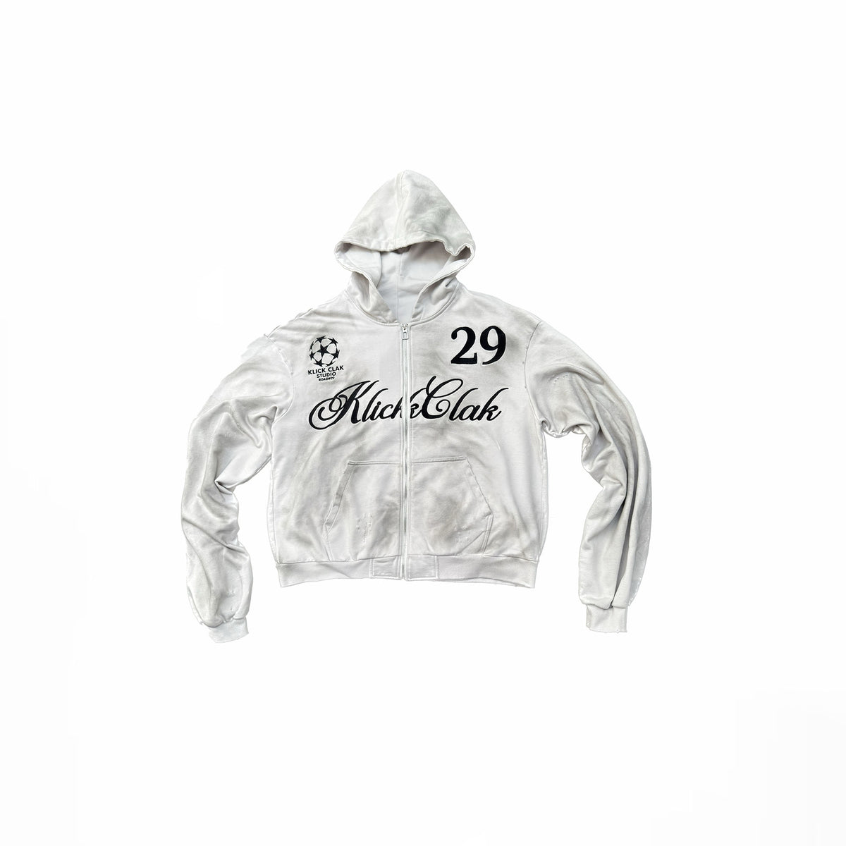 KLICK CLAK Paint-Splattered Embroidered Zip-Up Hoodie