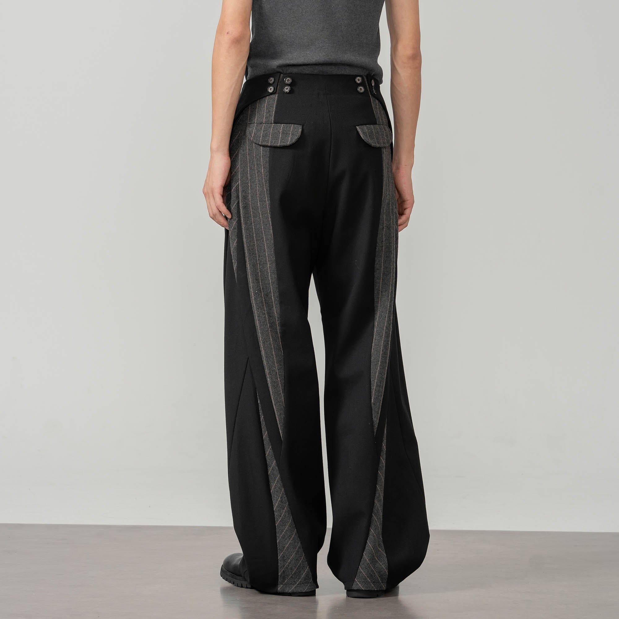MOITIEDEPETALE Geometric Paneled Pinstripe Pleated Wide-Leg Trousers
