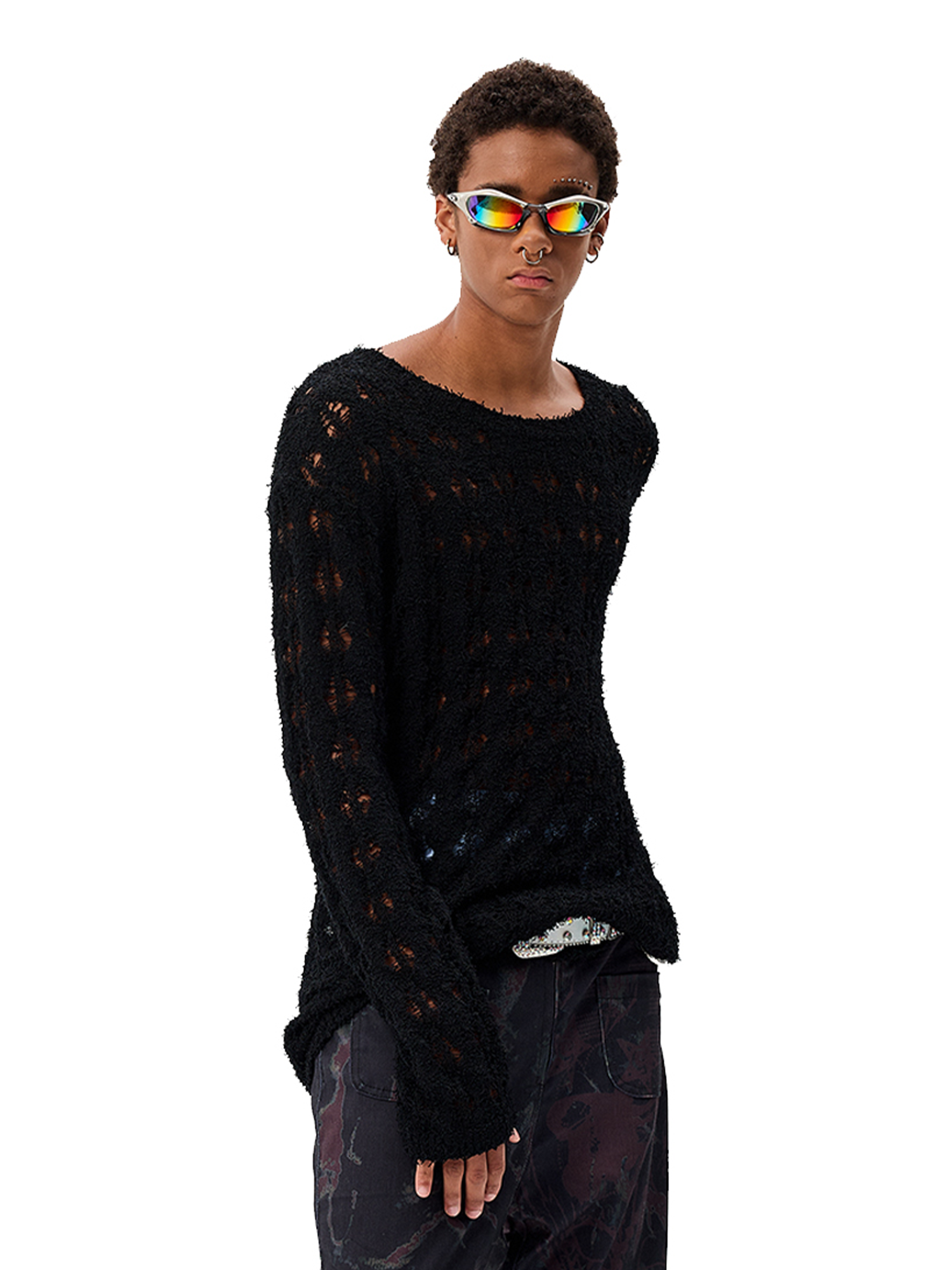 CYCYCY Punk Open-Knit Distressed Sweater