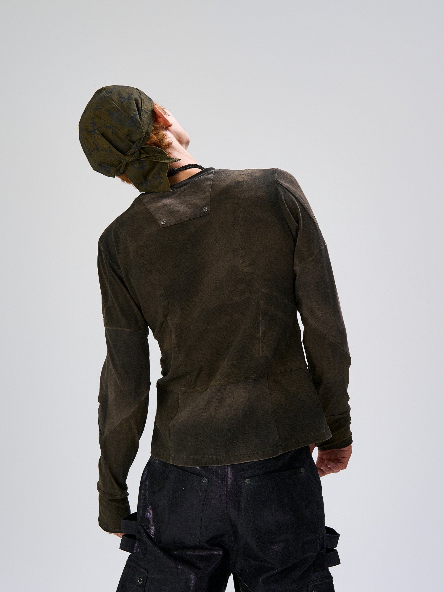 FLYERRER Washed Panelled Slim-Fit Long-Sleeve Tee, premium urban and streetwear designers apparel on PROJECTISR.com, FLYERRER