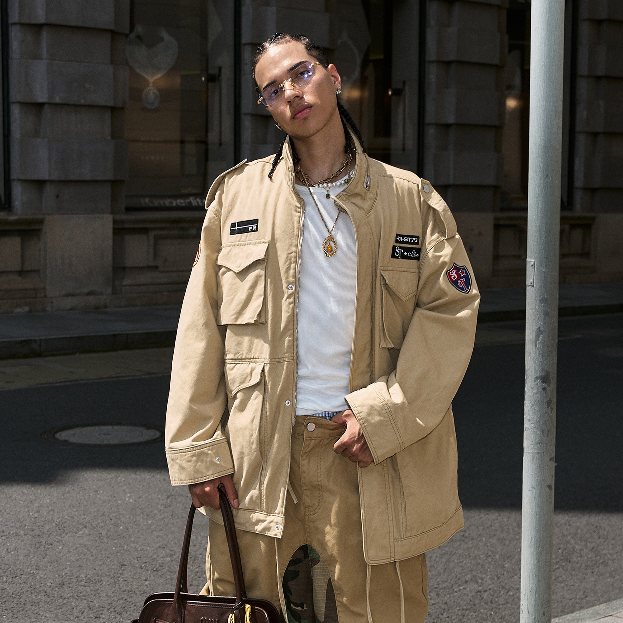 STEEPC Embroidered-Patch Multi-Pocket Oversized Jacket