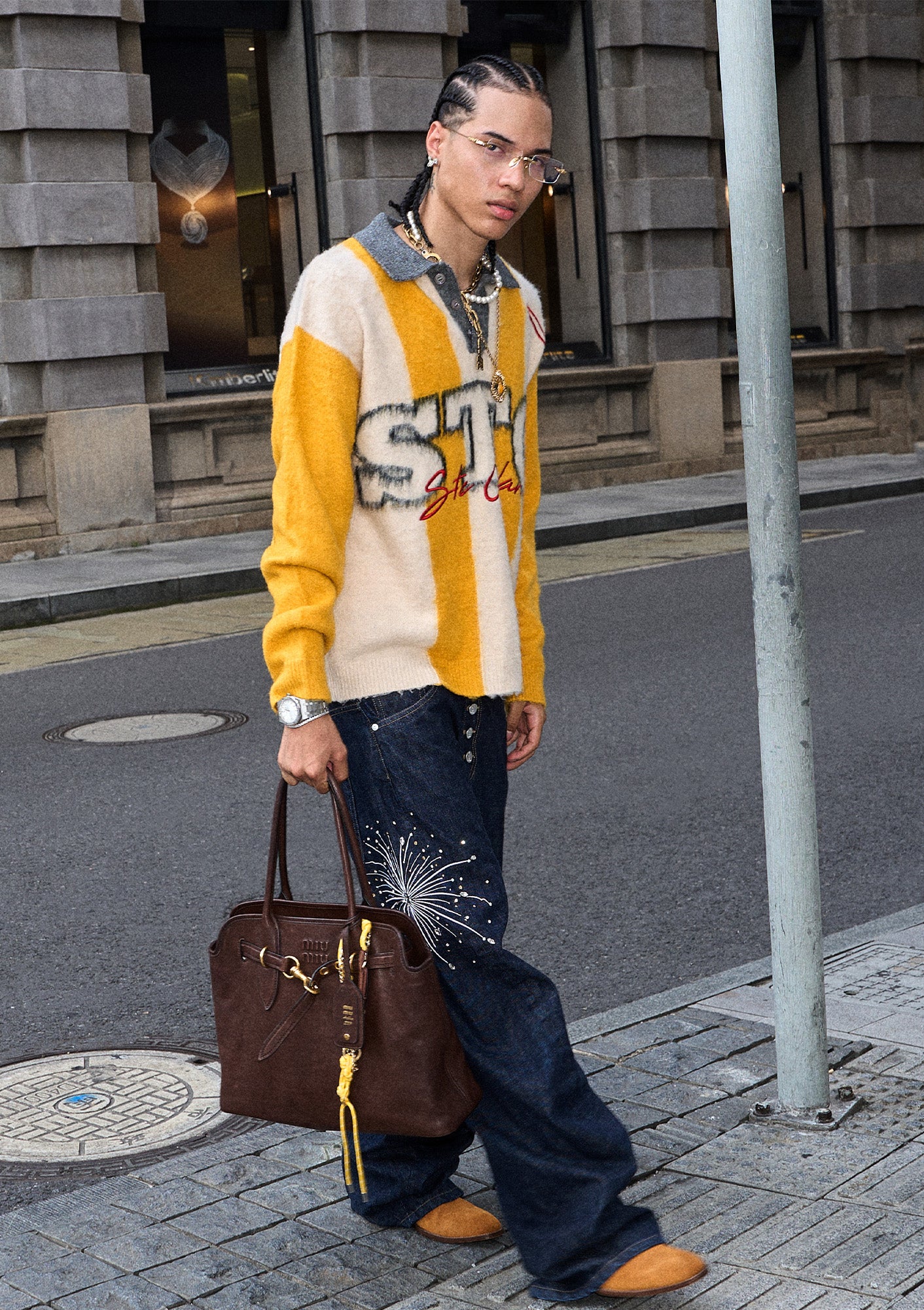 STEEPC Striped Embroidered Fuzzy Polo Sweater, premium urban and streetwear designers apparel on PROJECTISR.com, STEEPC