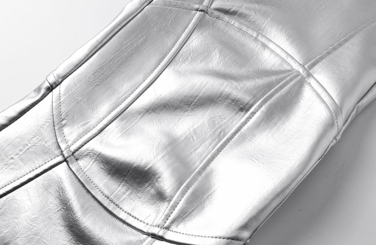REBEL WAVE Silver Liquid Faux Leather Straight-Leg Pants
