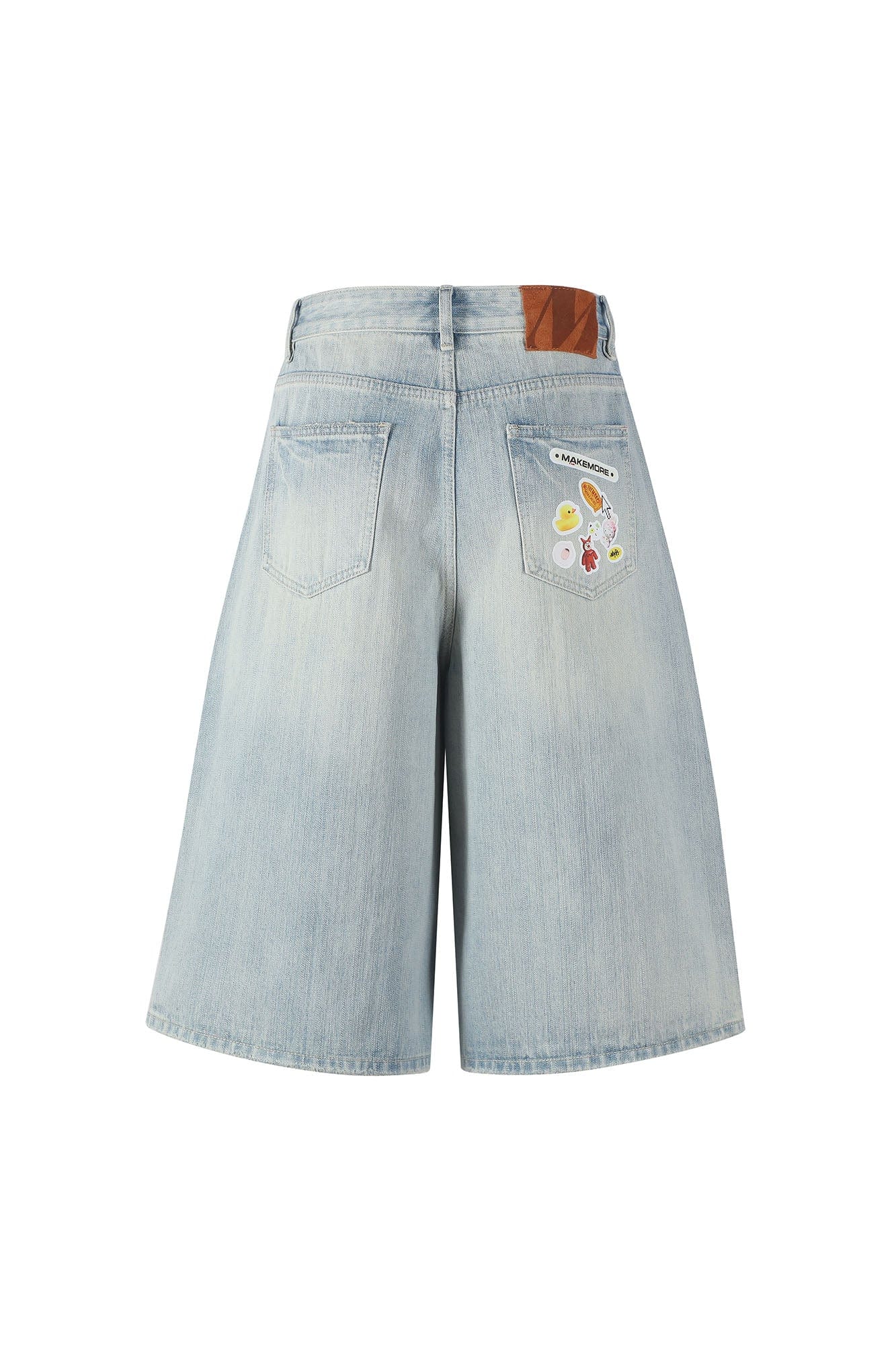 MAKEMORE Anime Sticker Washed Denim Shorts, premium urban and streetwear designers apparel on PROJECTISR.com, MAKEMORE