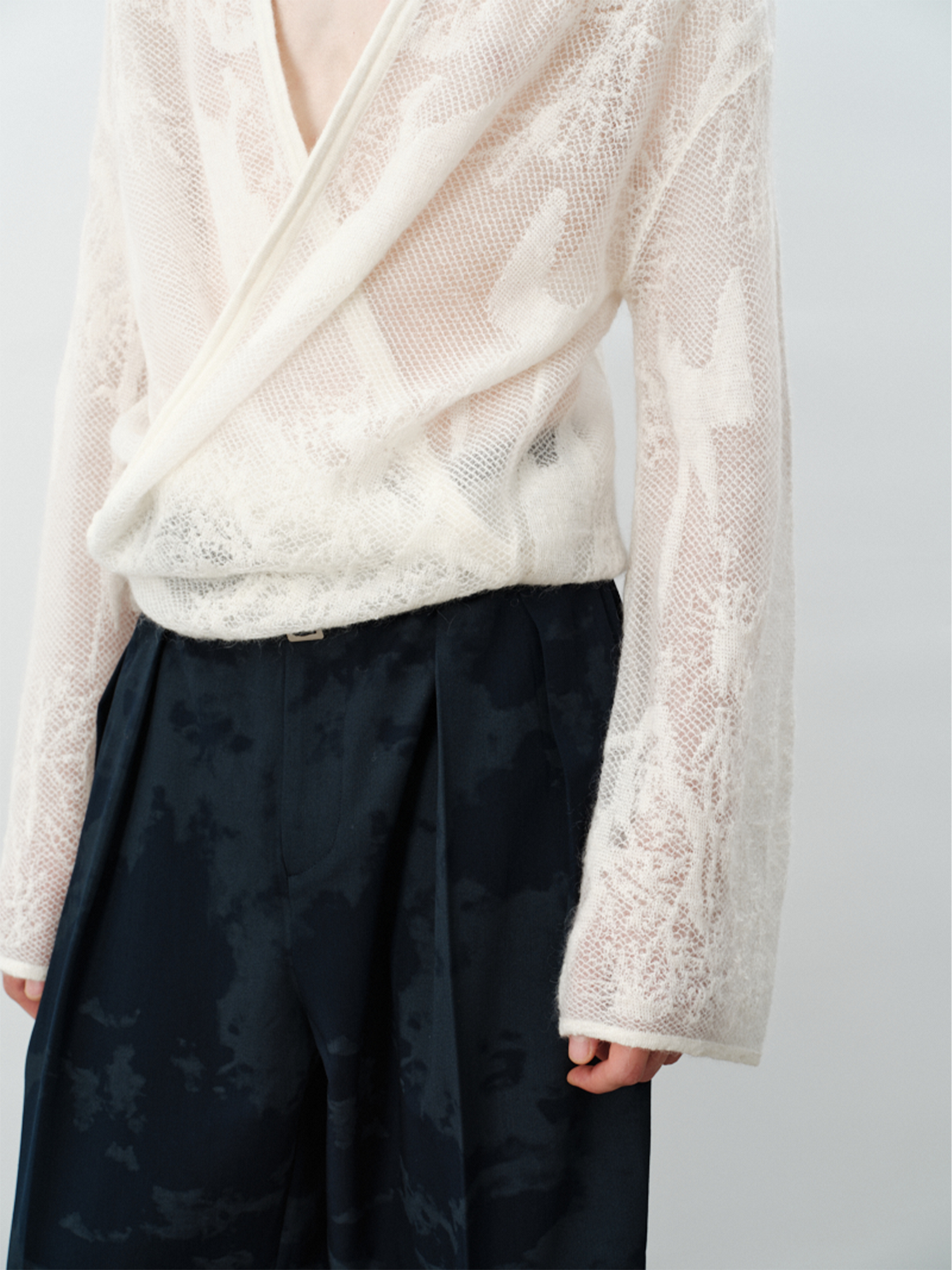 GRAINMUSTARD Baby Alpaca Openwork Jacquard Wrap Cardigan, premium urban and streetwear designers apparel on PROJECTISR.com, GRAINMUSTARD