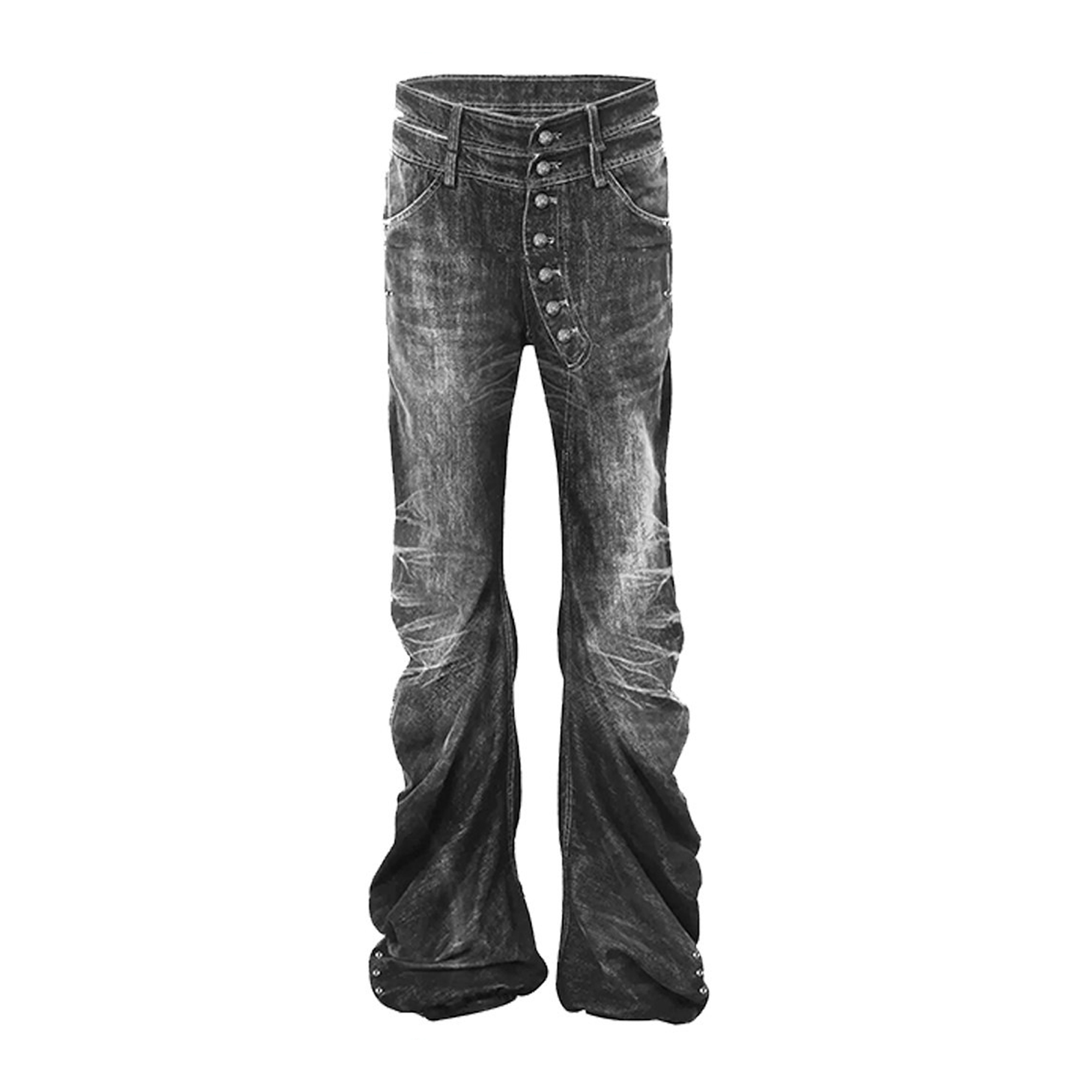 PAIKI Sword Slash Washed Curved Jeans