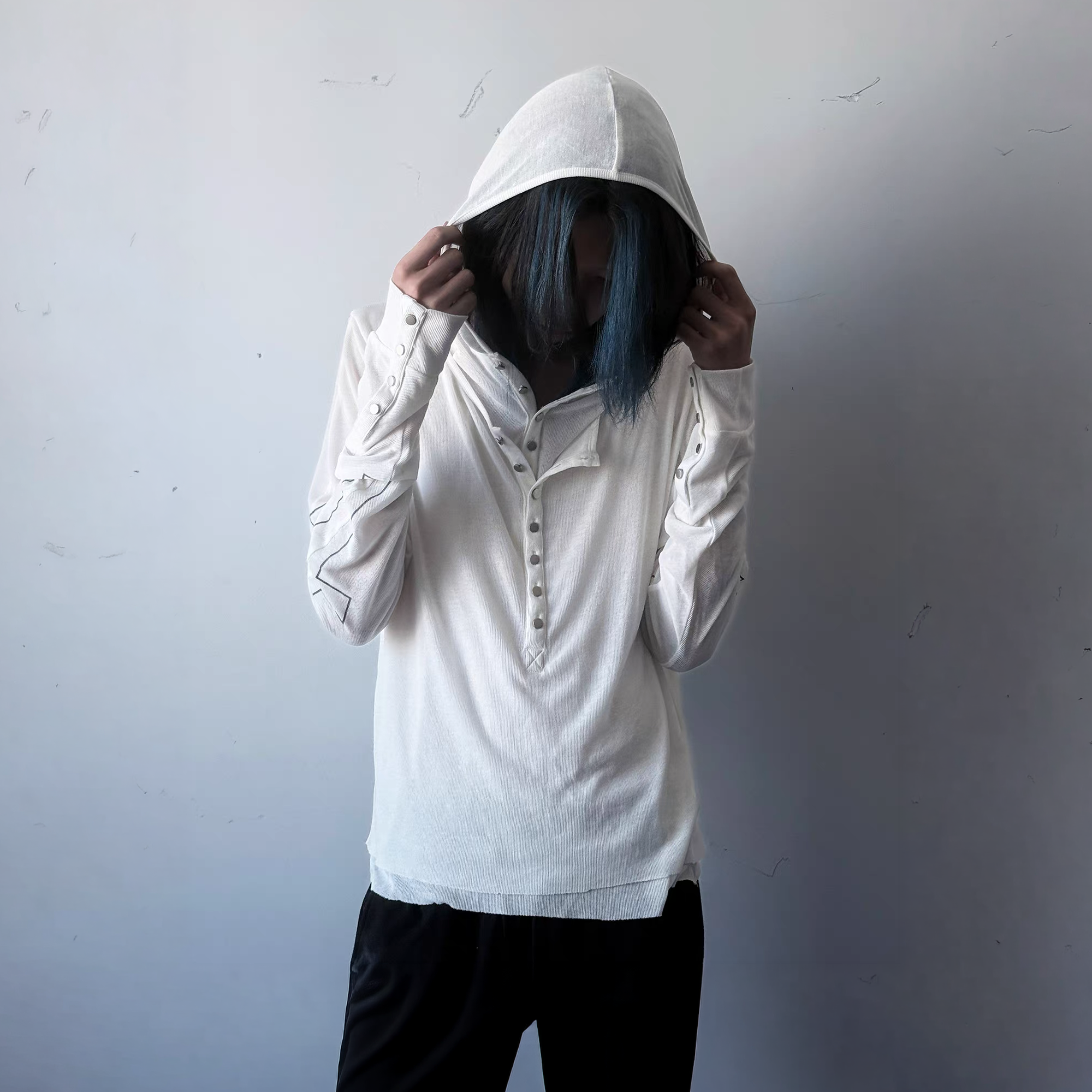 PAIKI Cross Layered Slim Hooded Long Sleeve Tee
