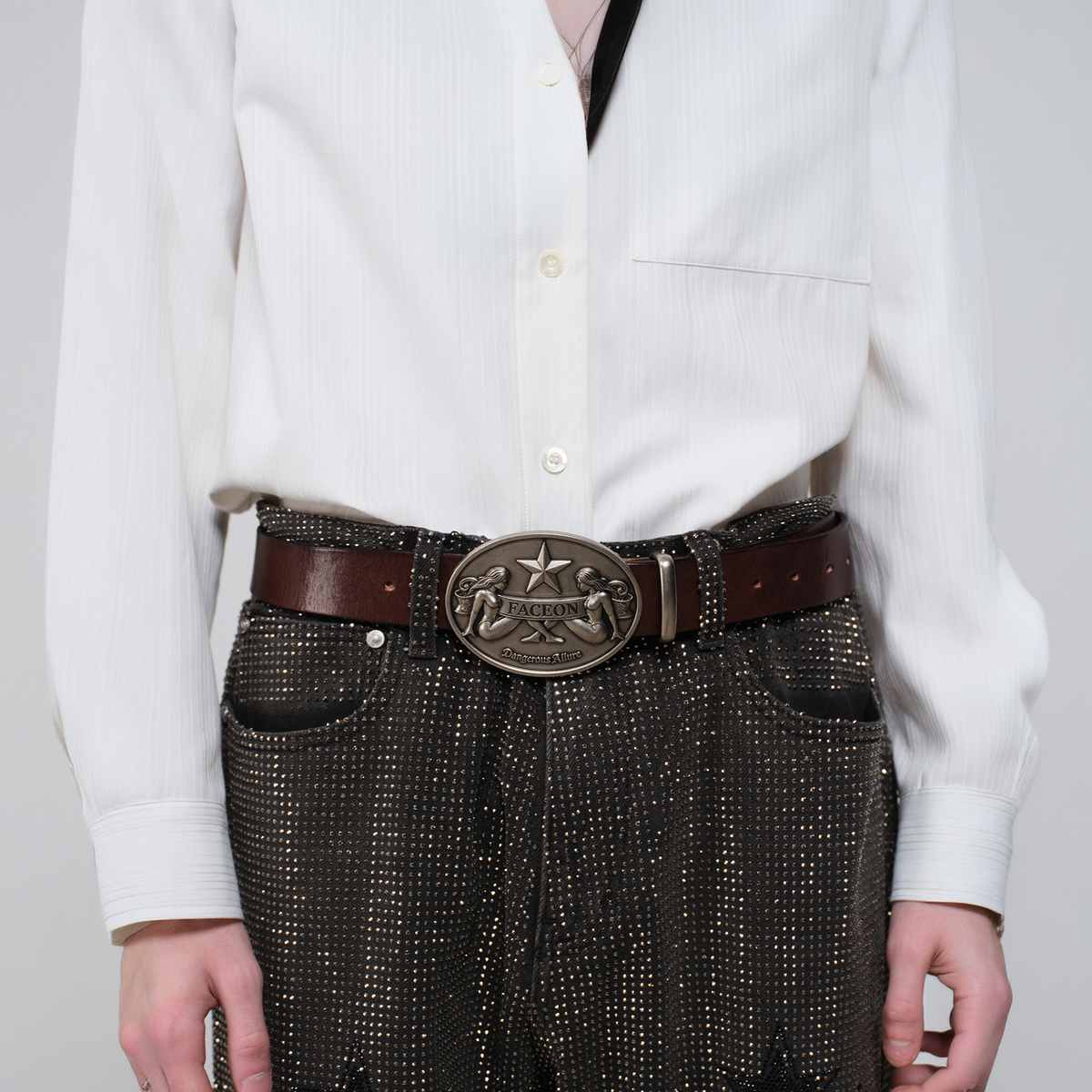 FACEONLAB Gemini Embossed Buckle Retro Faux Leather Belt