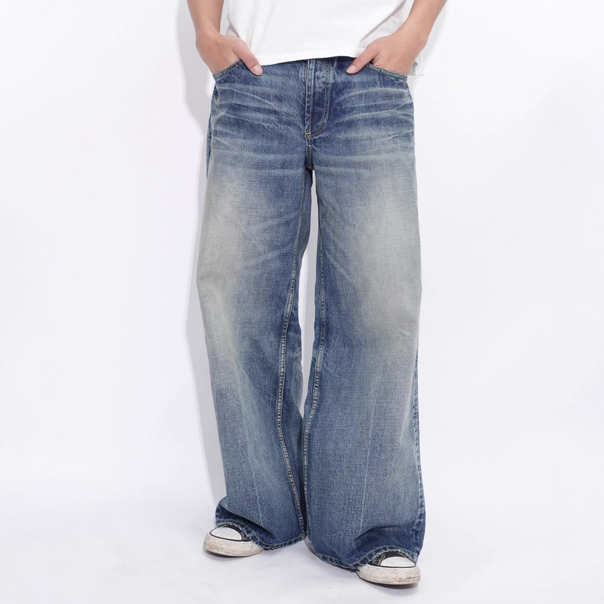IN EXISTENCE x i Washed Lightning Fade Wide-Leg Jeans Blue