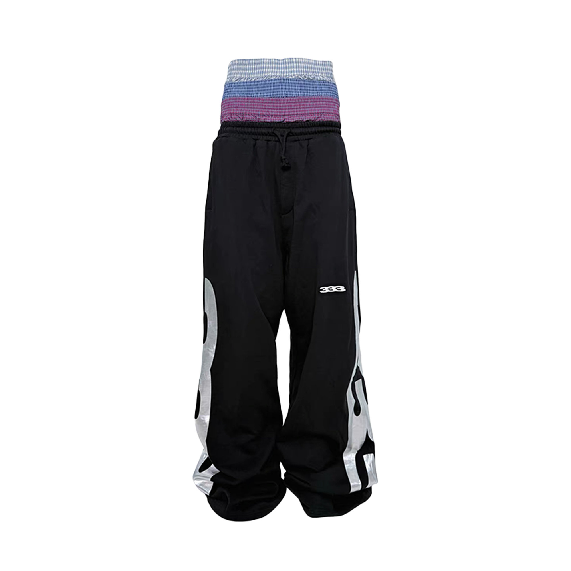 PCCVISION Layered Waist Foil Graphic Baggy Sweatpants, premium urban and streetwear designers apparel on PROJECTISR.com, PCCVISION