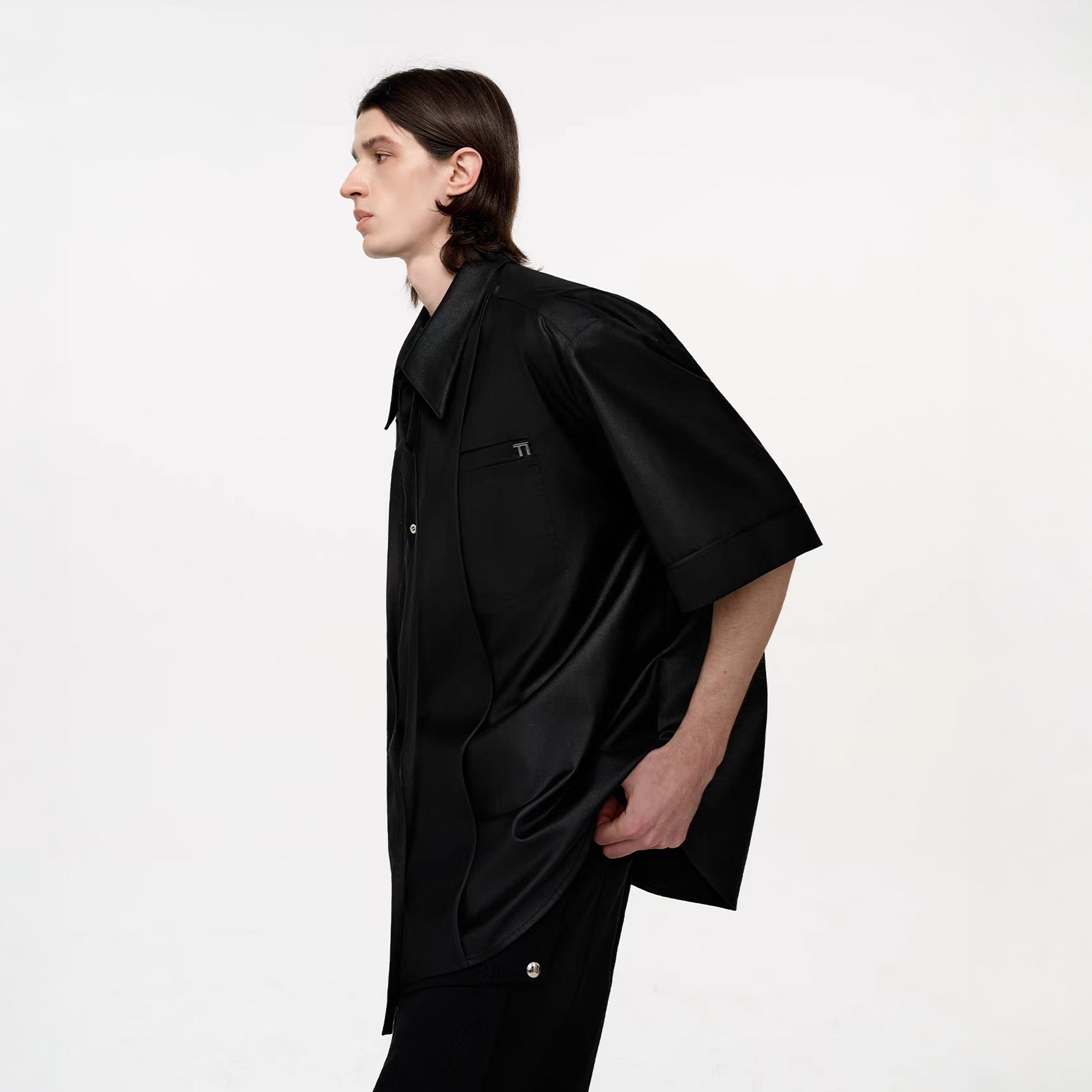 TIWILLTANG Draped Camp-Collar T Shirt, premium urban and streetwear designers apparel on PROJECTISR.com, TIWILLTANG