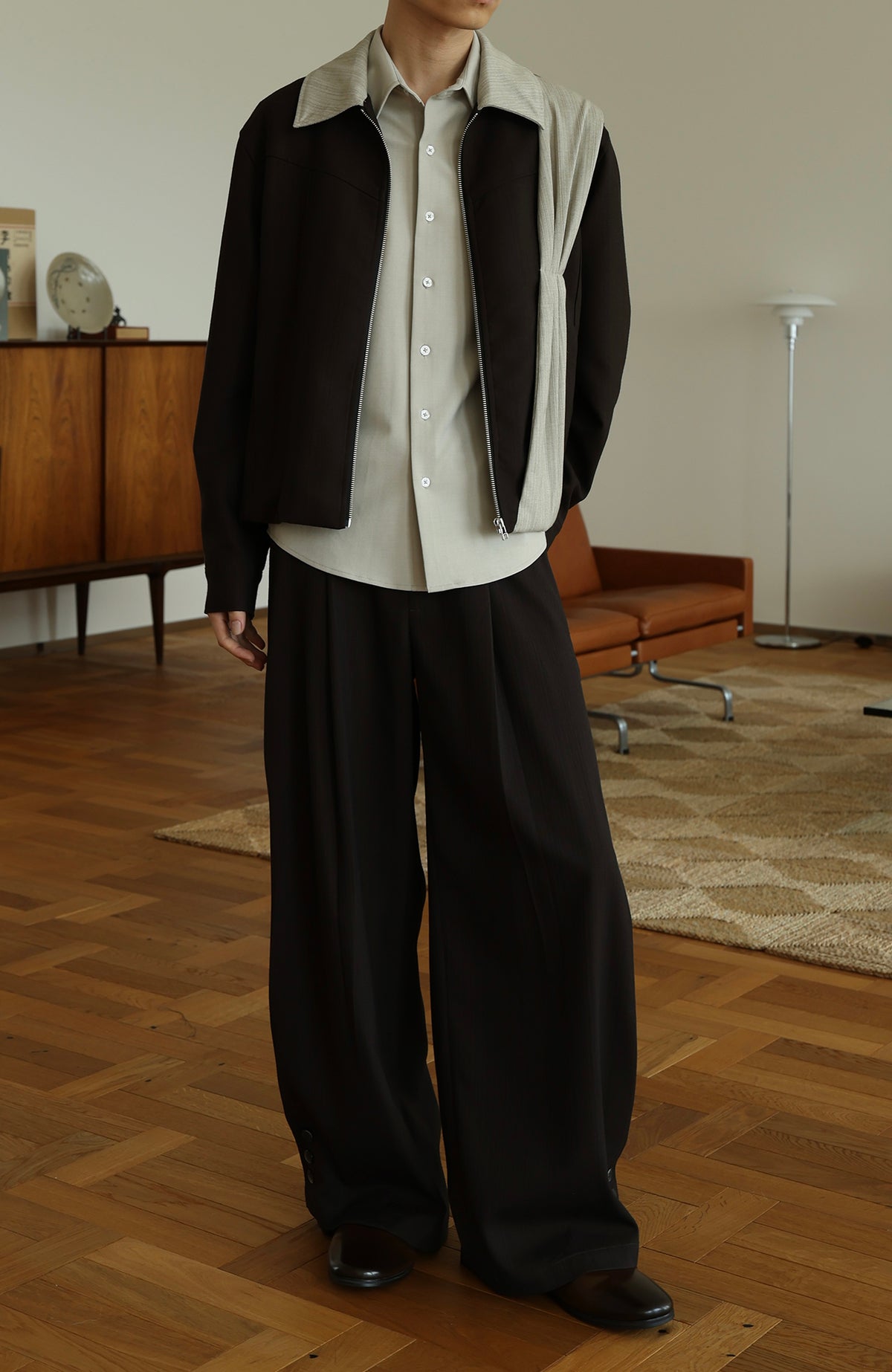 OKAYTHXBYE Deconstructed Spliced Textured Stripe Short Jacket