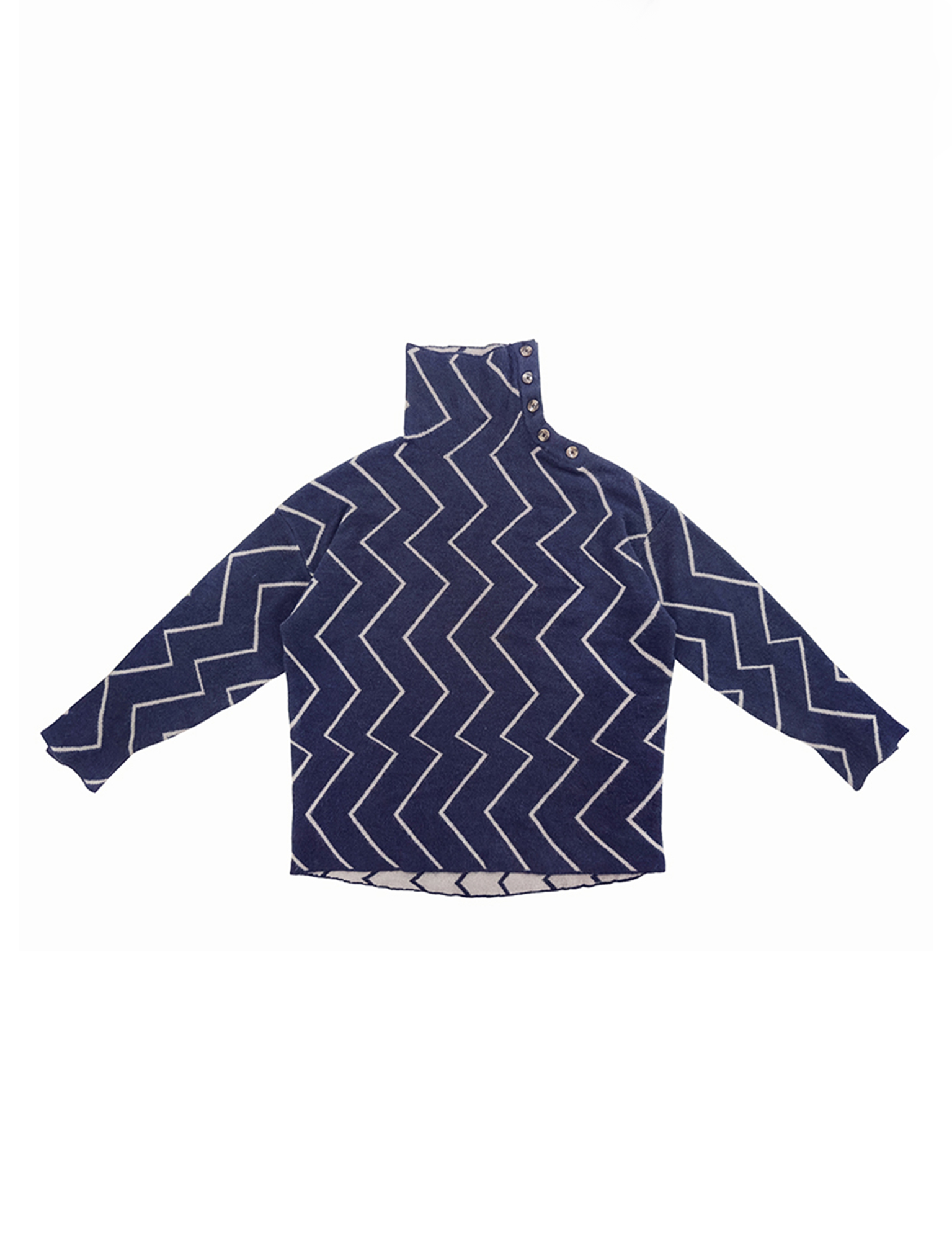 MIICHOUS Geometric Ripple Jacquard Asym High-Neck Sweater