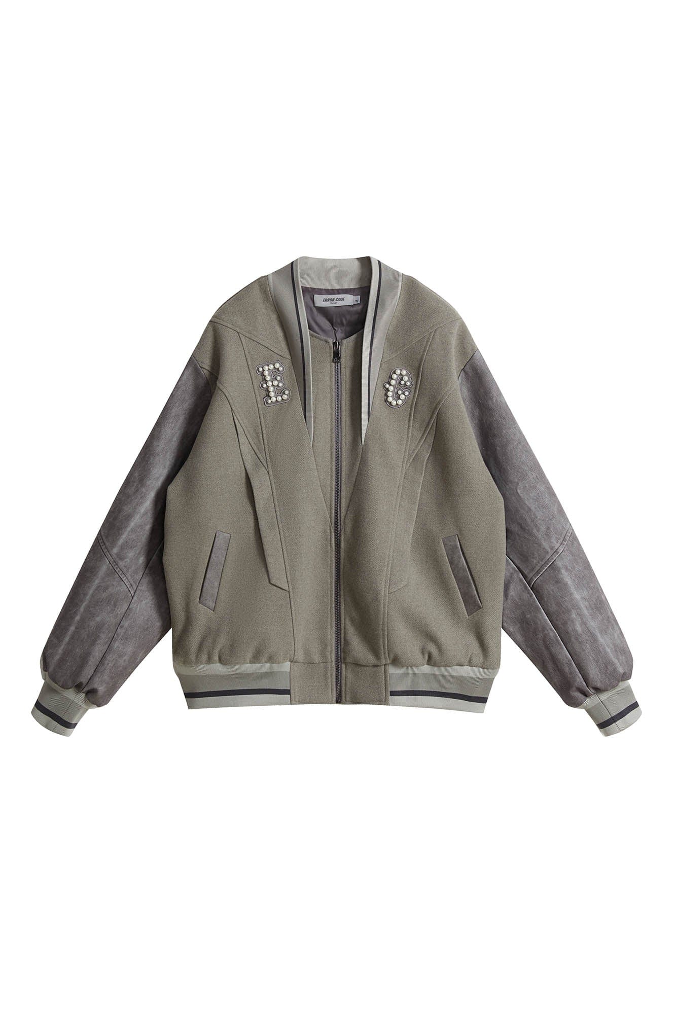 ERROR CODE ROBOT Pearl Embellished Paneled Varsity Jacket, premium urban and streetwear designers apparel on PROJECTISR.com, ERROR CODE ROBOT