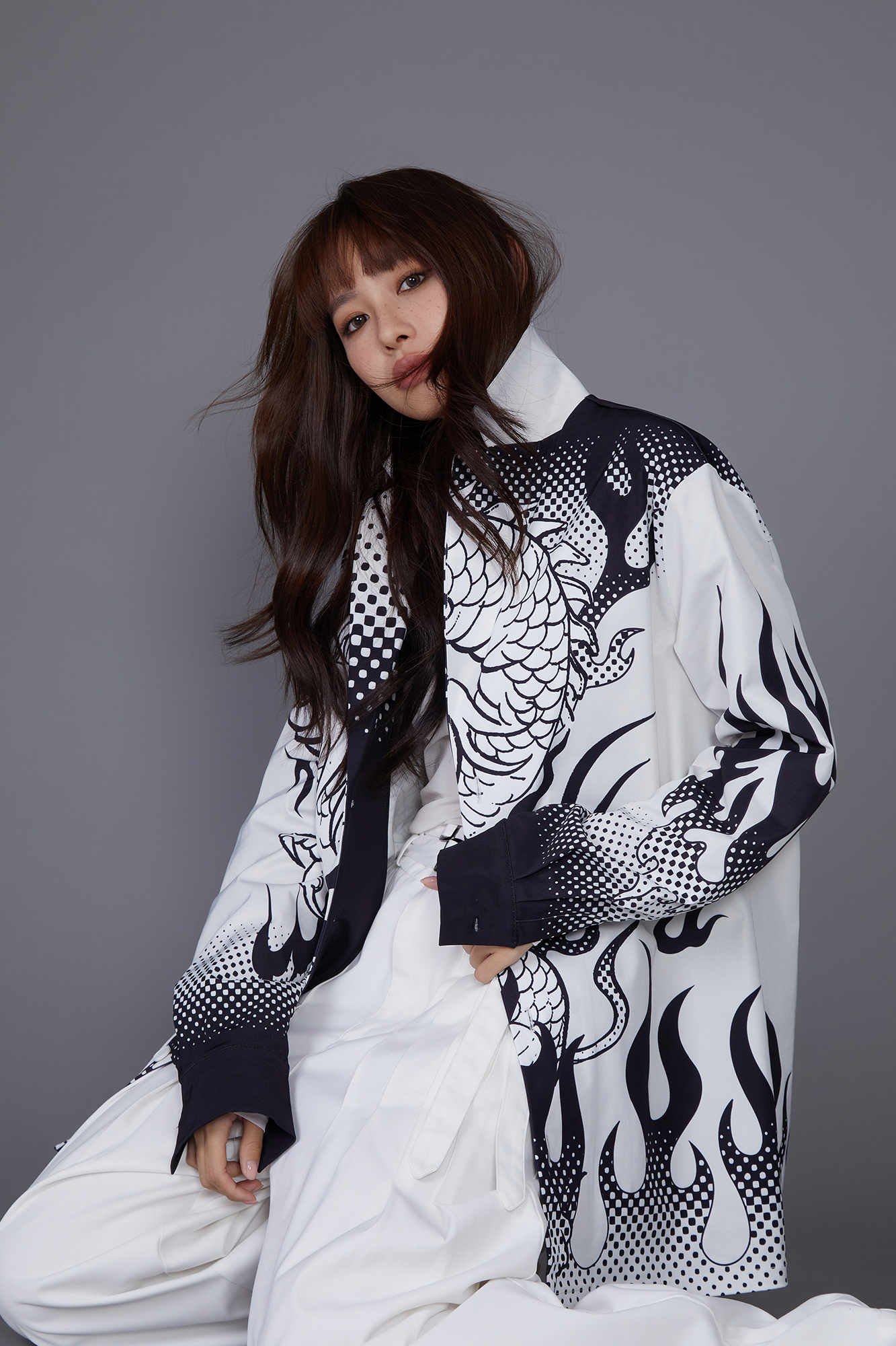 MASH UP ASIA Dragon Flame Graphic Oversized Blazer, premium urban and streetwear designers apparel on PROJECTISR.com, MASH UP ASIA