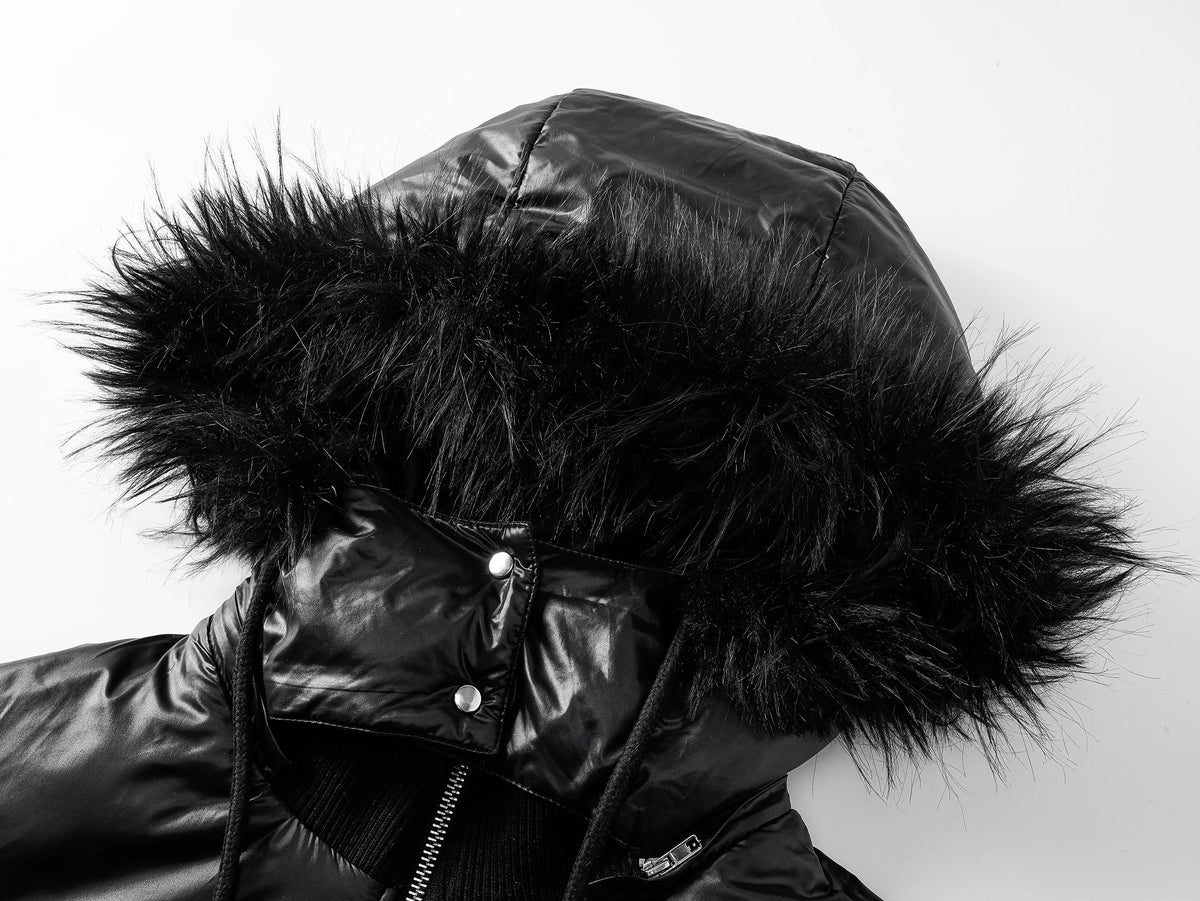 REBEL WAVE Detachable Faux Fur Collar Zip-Up Hooded Jacket