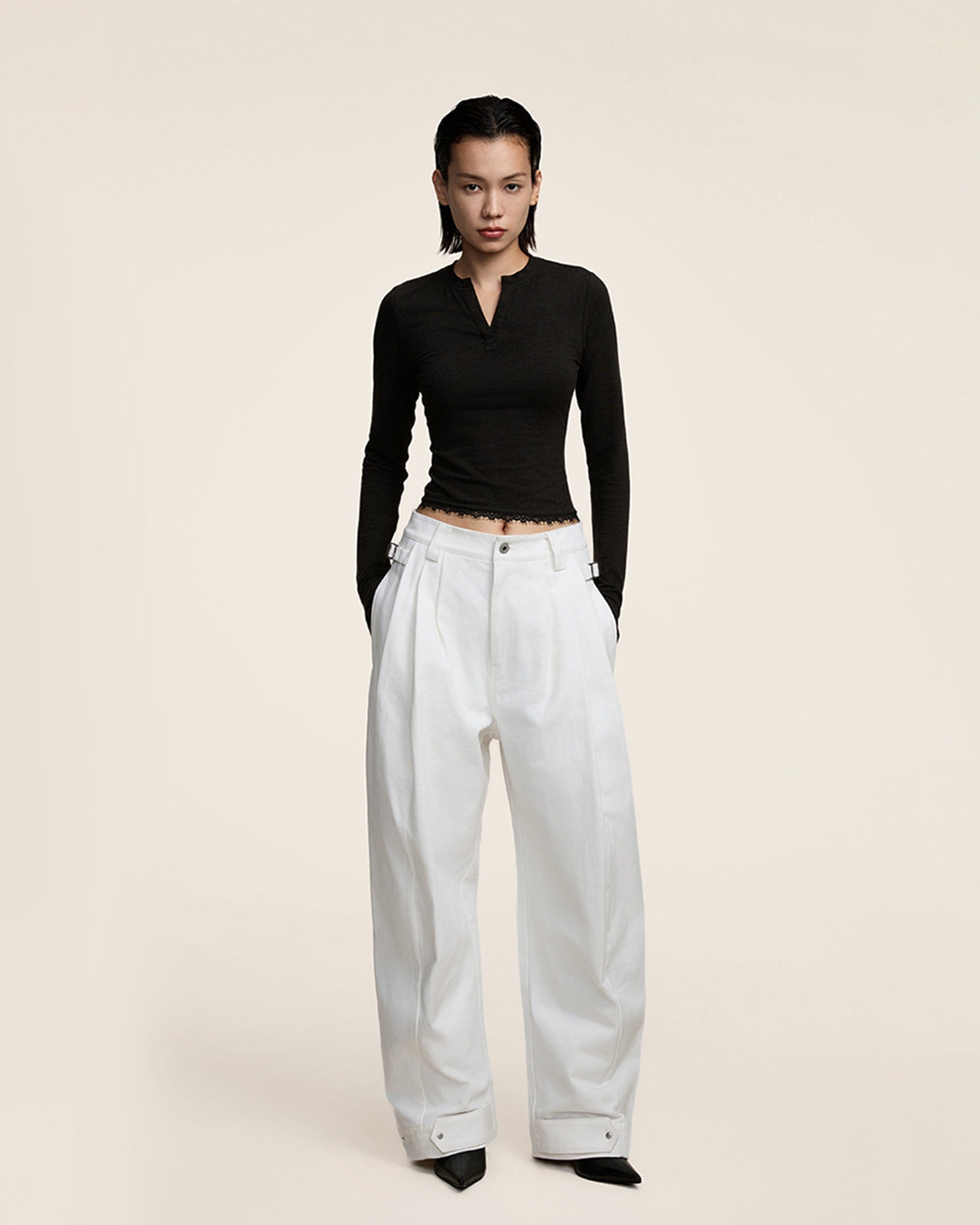 OPICLOTH Crinkled Wide-Leg Pants