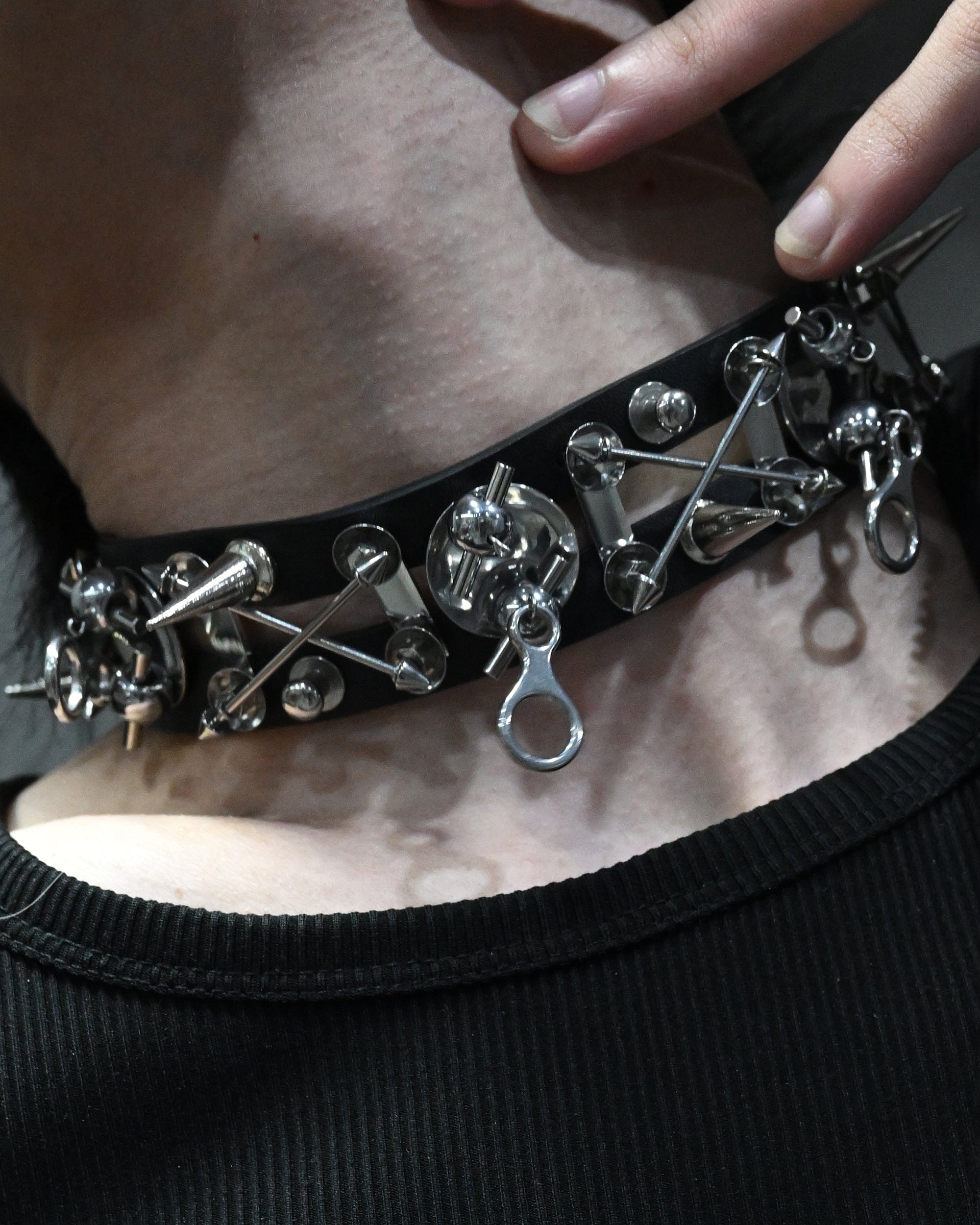 ILLUSORY Modern Hunter Rivet PU Choker, premium urban and streetwear designers apparel on PROJECTISR.com, ILLUSORY