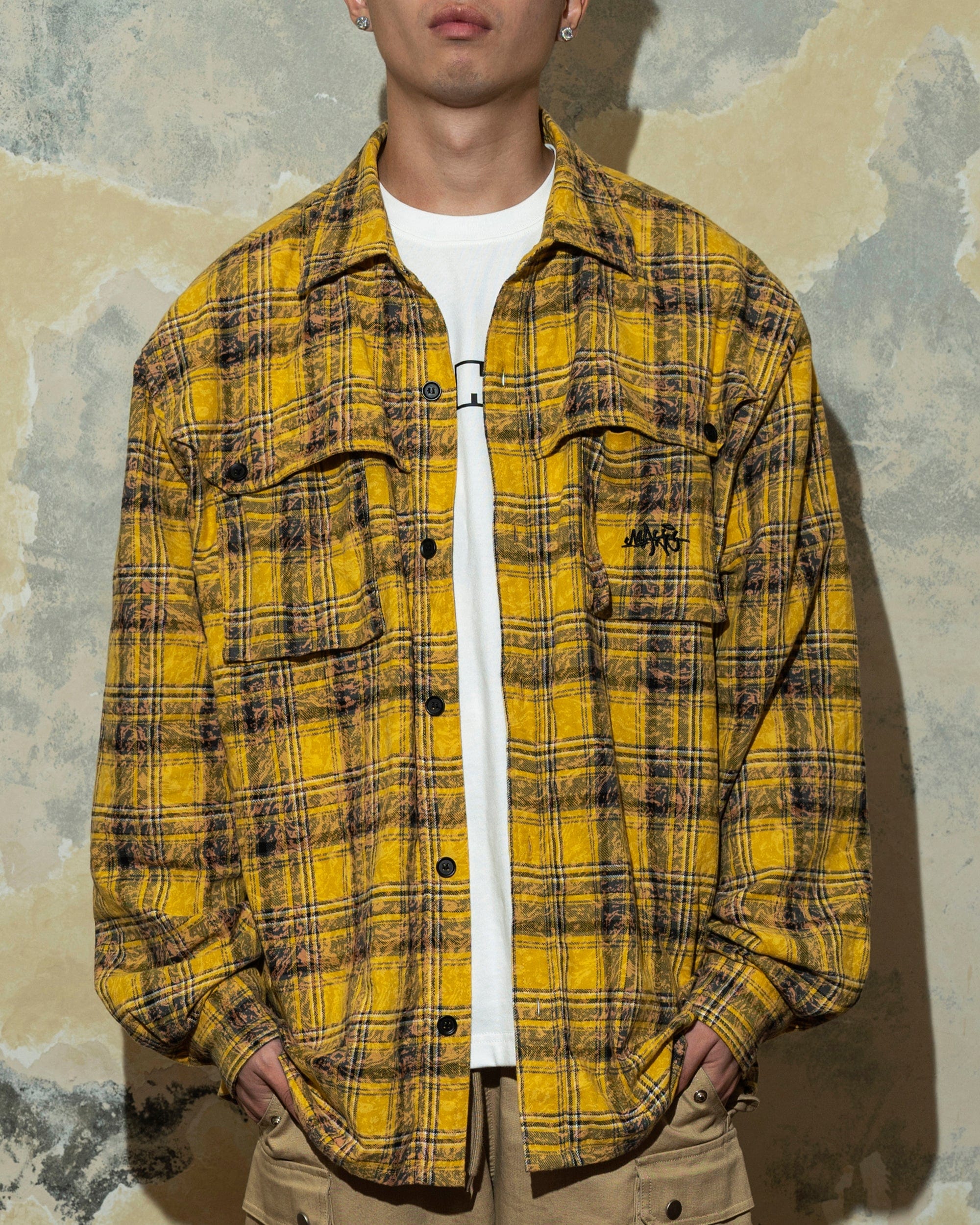 MAKEMORE Retro Plaid Shirt Yellow, premium urban and streetwear designers apparel on PROJECTISR.com, MAKEMORE