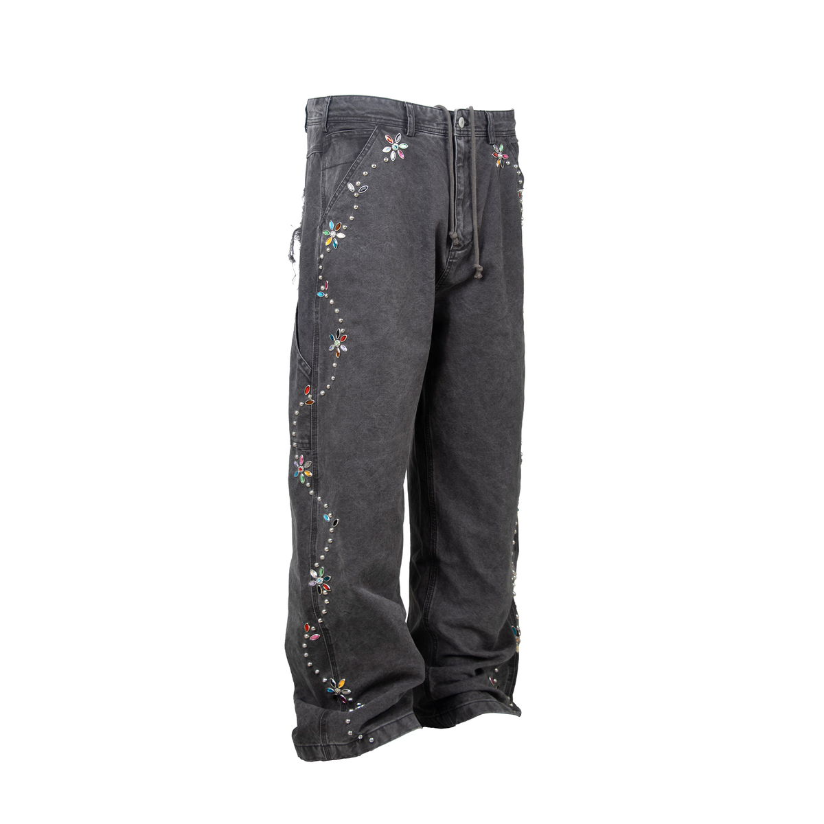 ZWDH Rhinestone Floral Studded Jeans