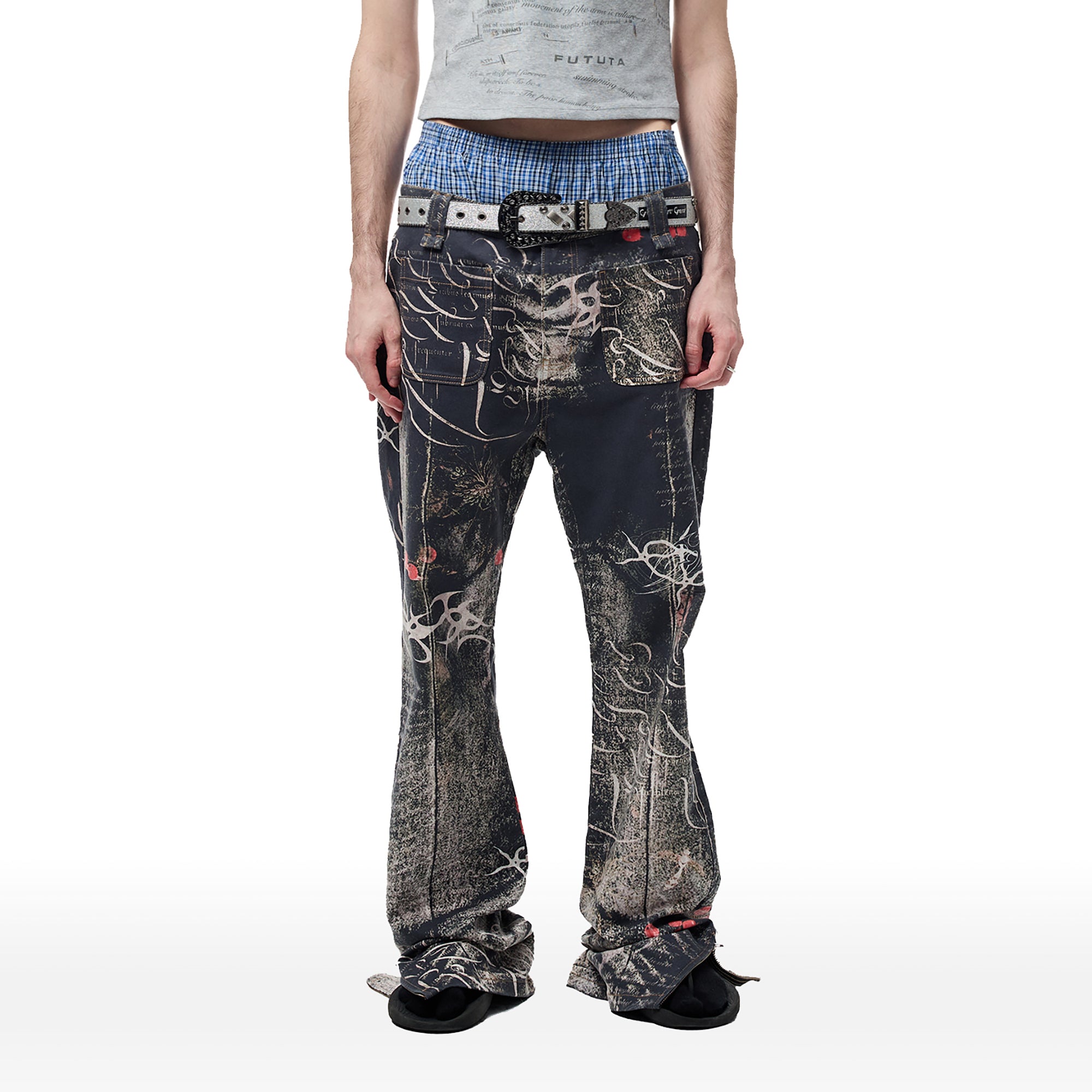 CYCYCY Full-Print Script Flared Jeans