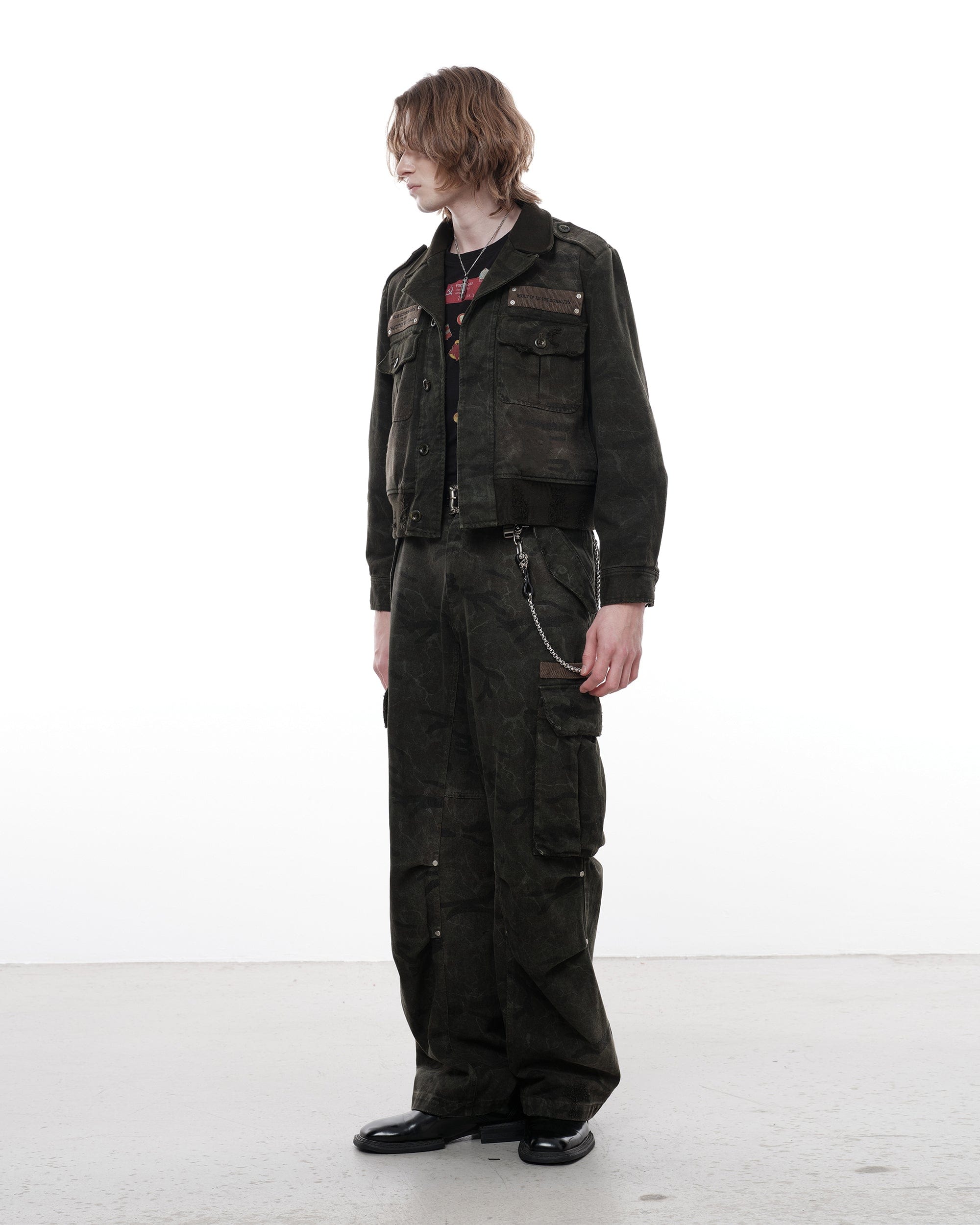 FACEONLAB Distressed P37 Rivet Jacket Army Green