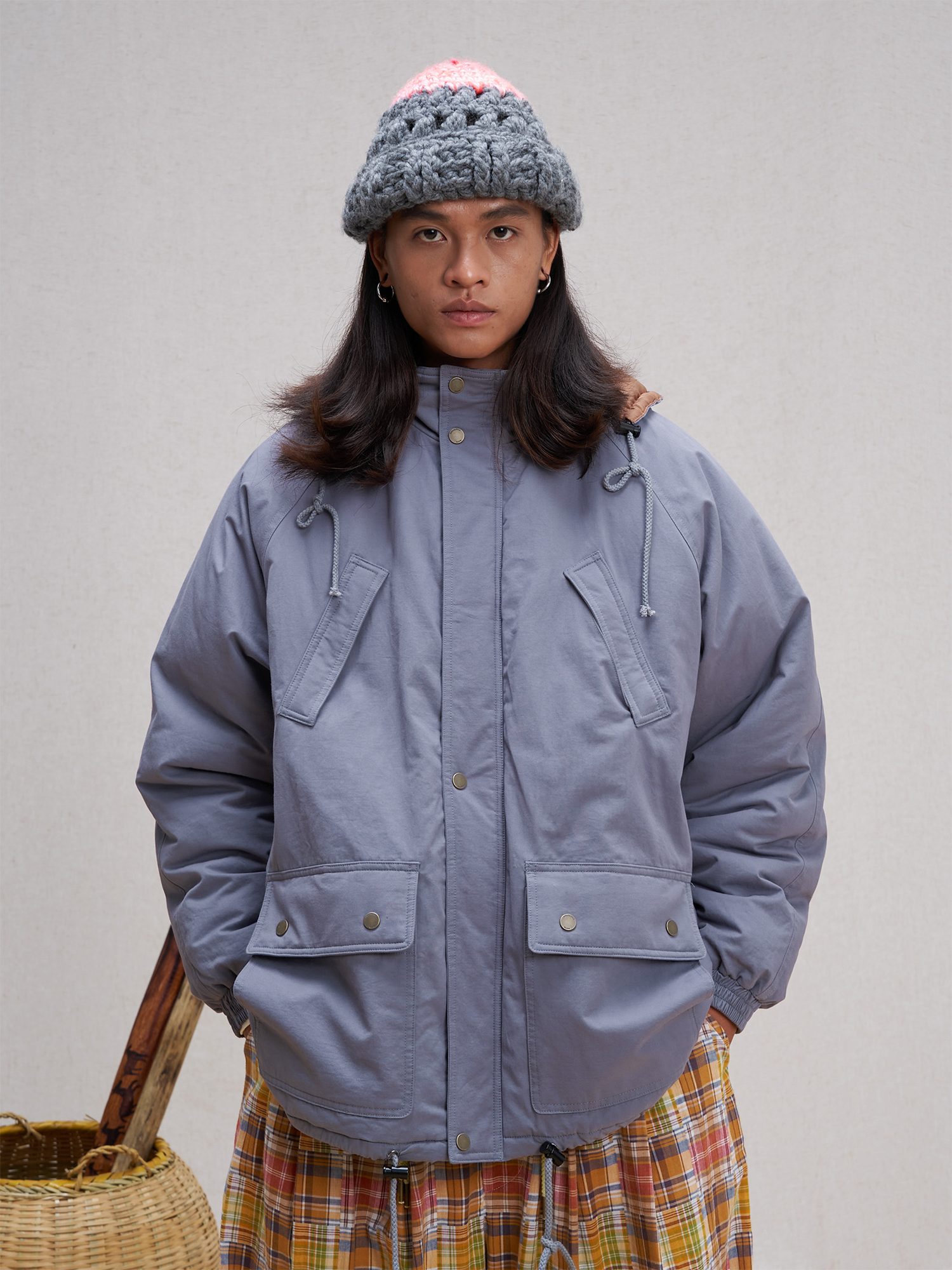 UNLIMITED MOTE Patchwork-Elbow Padded Utility Parka