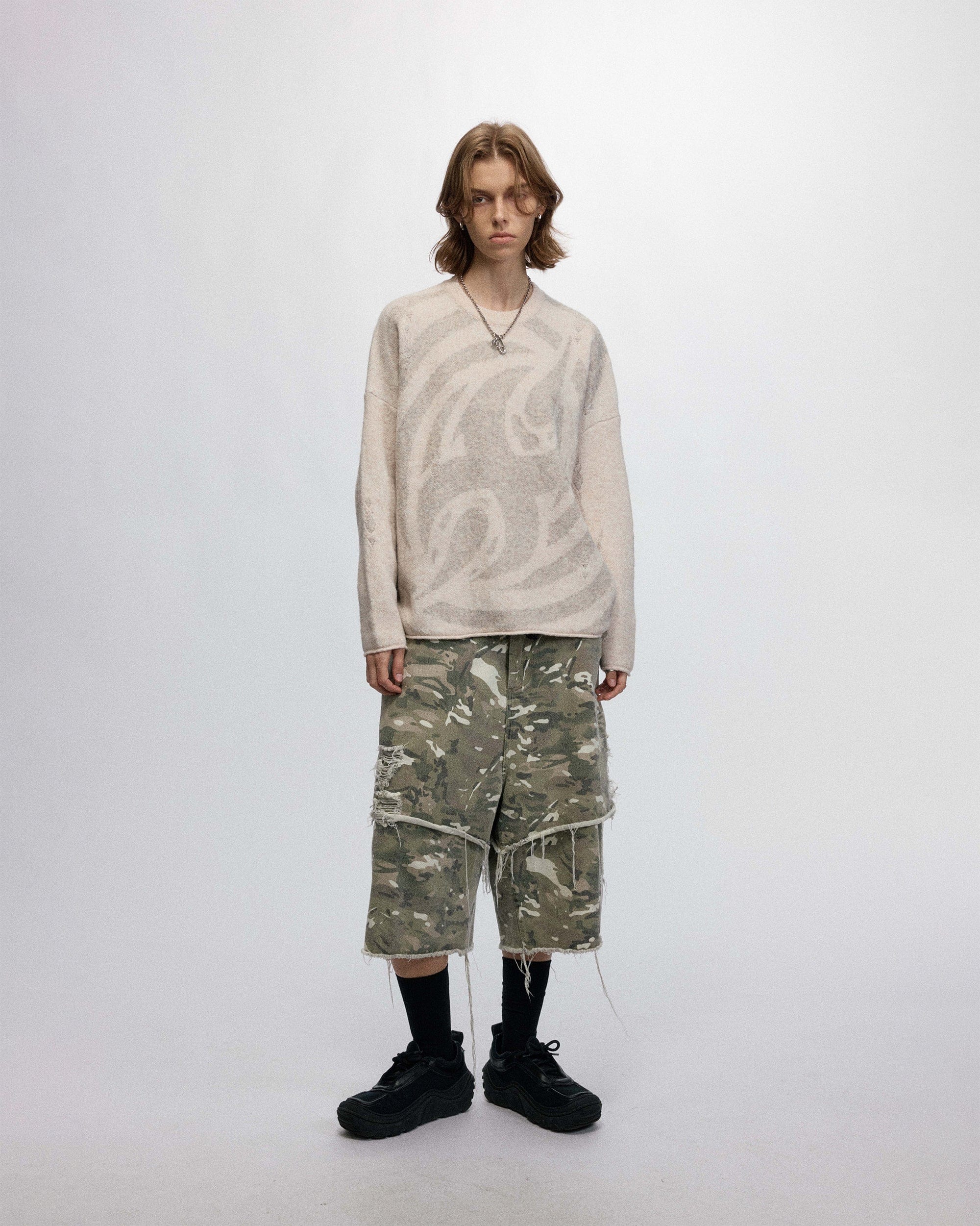 OVDY Abstract Graphics Raw-Edge Sweater