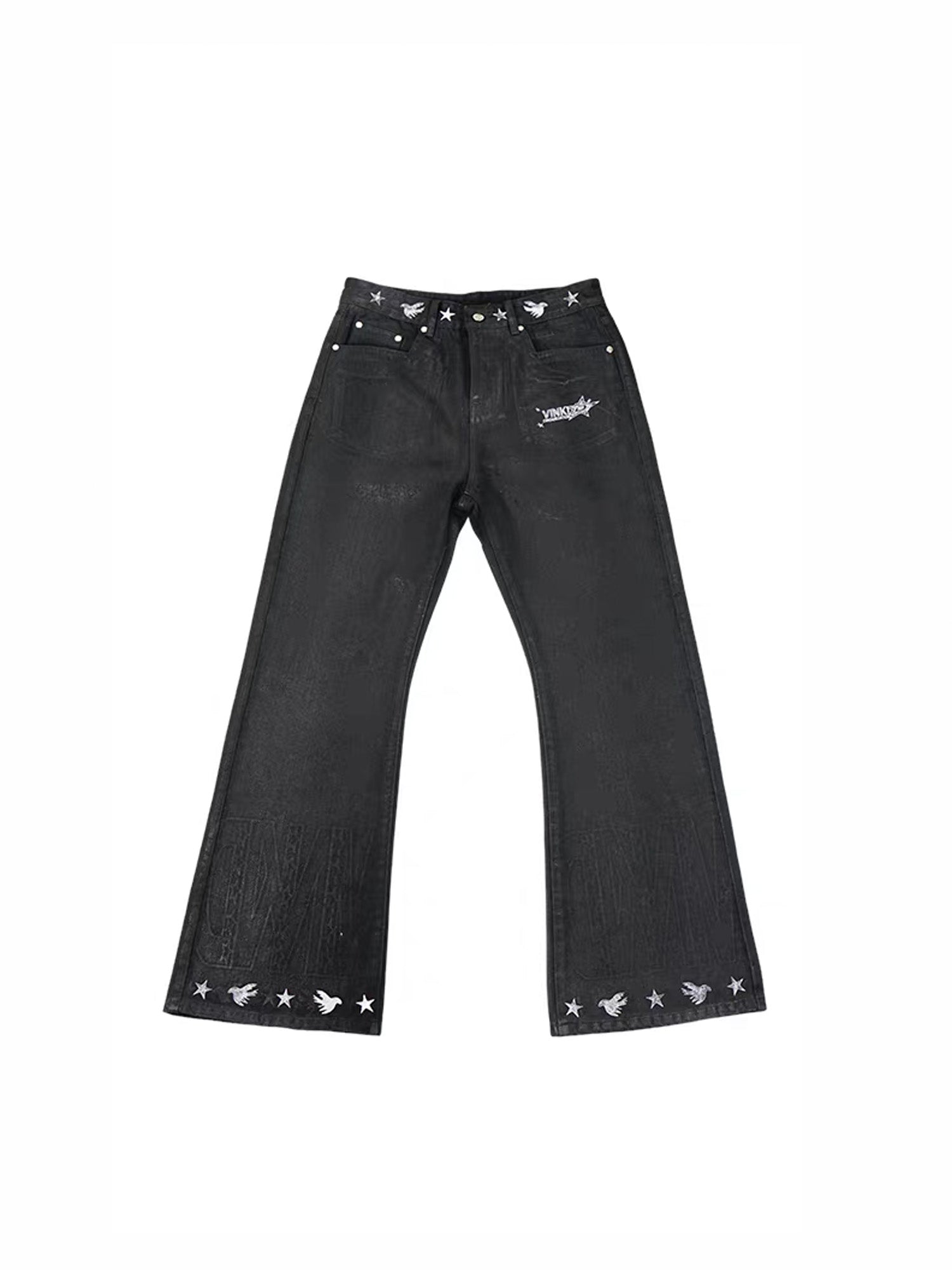 VINKID Star Graphic Crackle Waxed Jeans, premium urban and streetwear designers apparel on PROJECTISR.com, VINKID