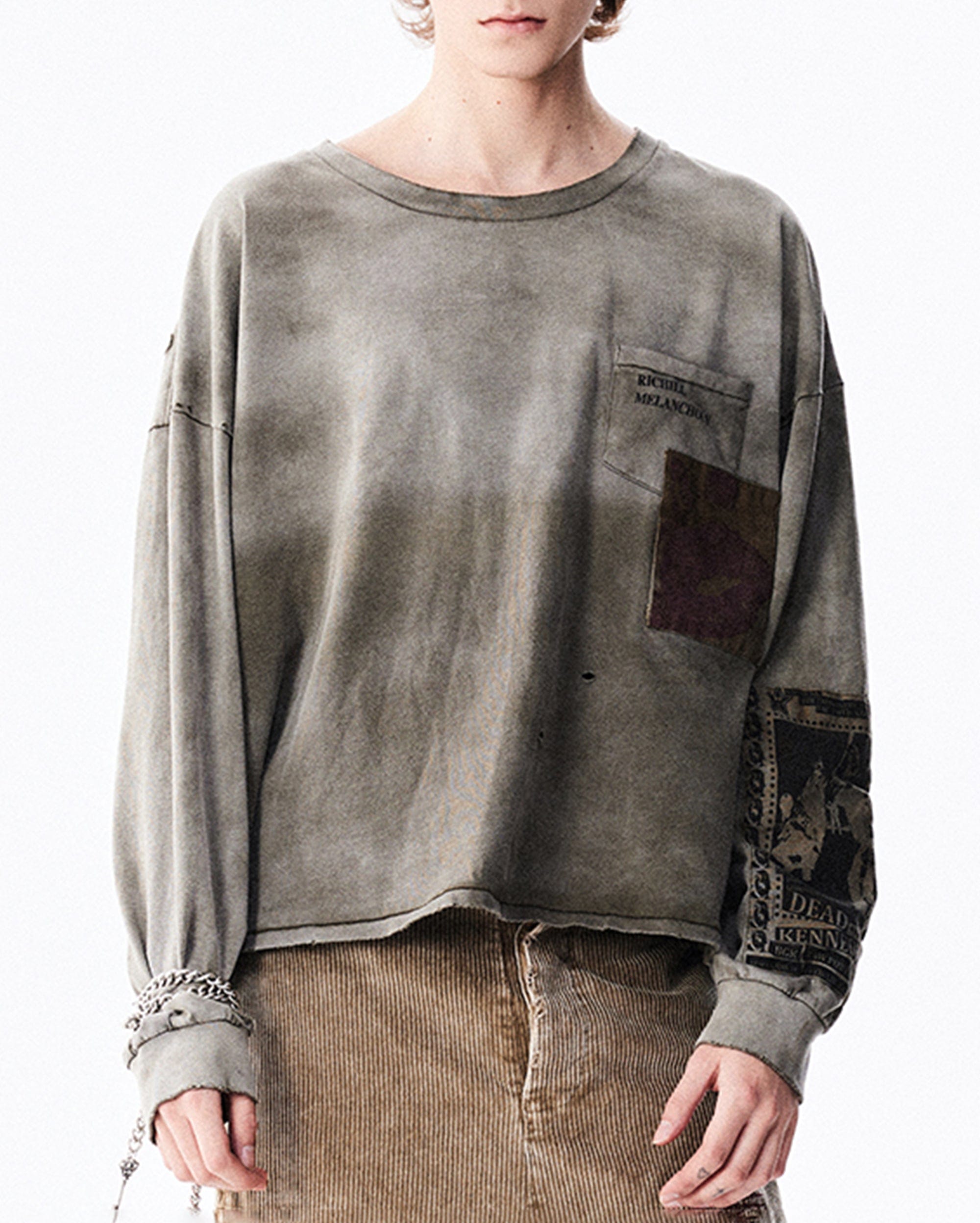 RICHILL Patchwork Ripped Washed Long-Sleeve Tee