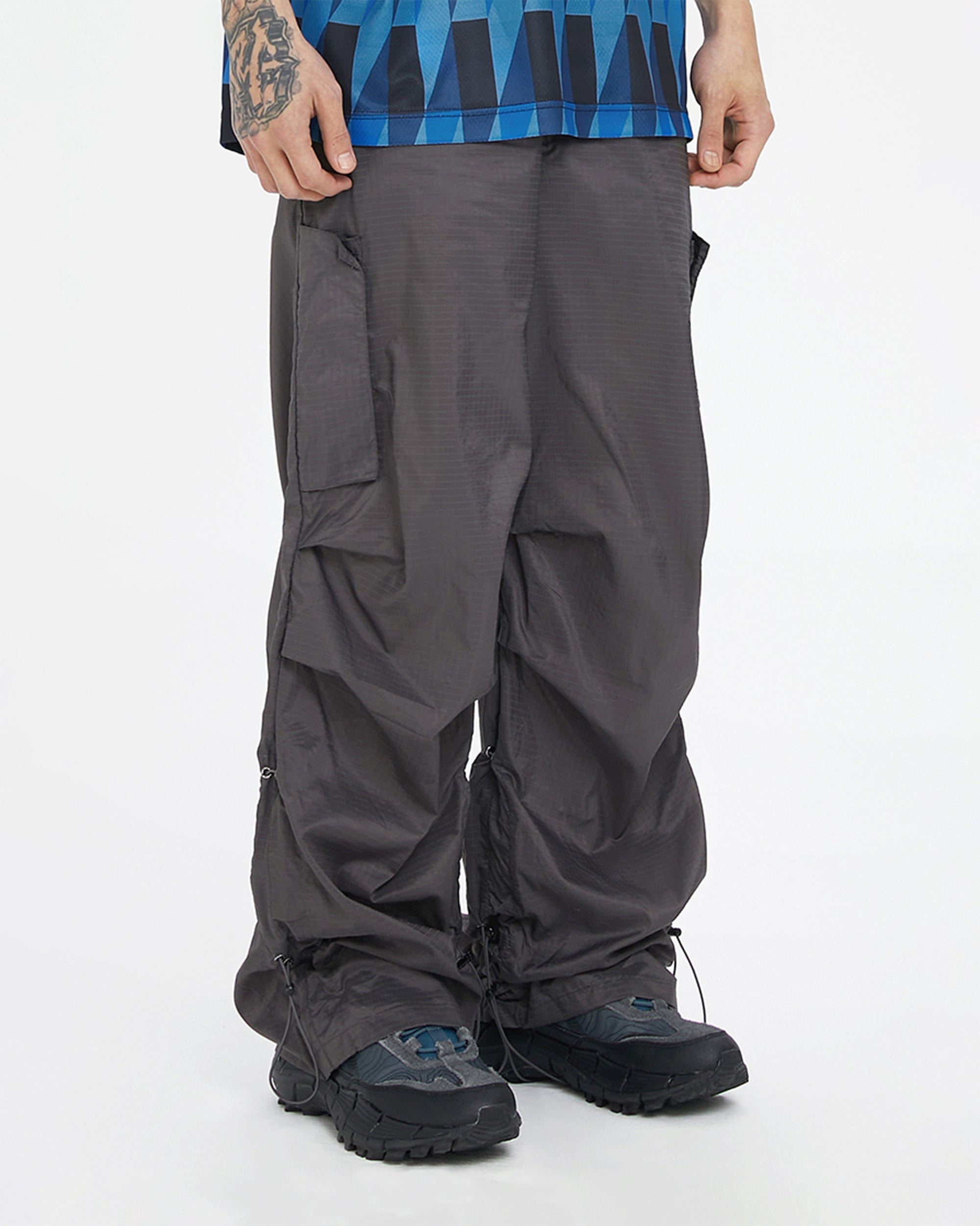 F2CE Multi-Pocket Crinkled Parachute Pants