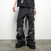 ANTI WAR REVIVAL Distressed Strap Multi-Pocket Wide-Leg Jeans