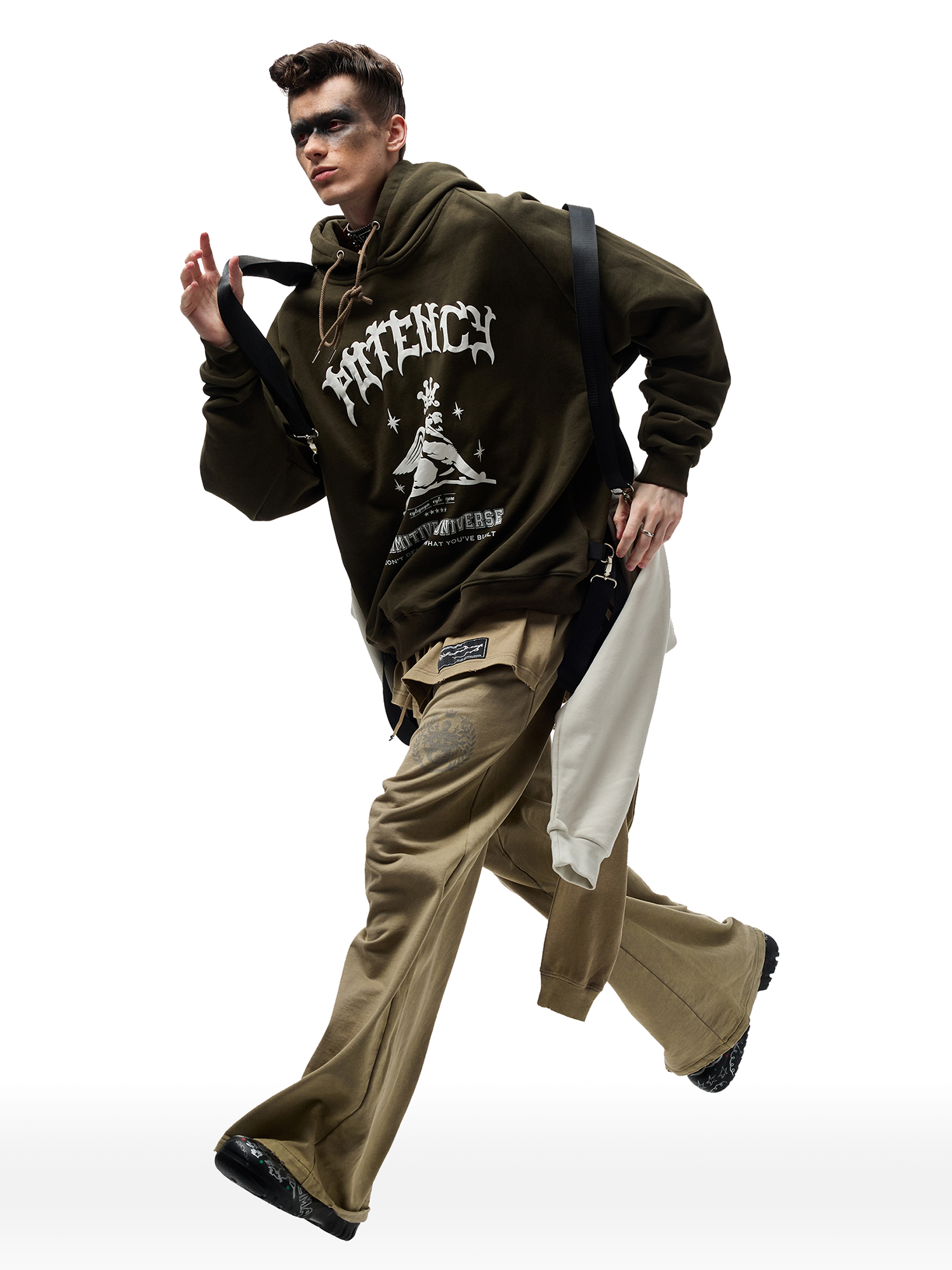 CYCYCY Layered Raw Edge Wide-Leg Sweatpants Khaki
