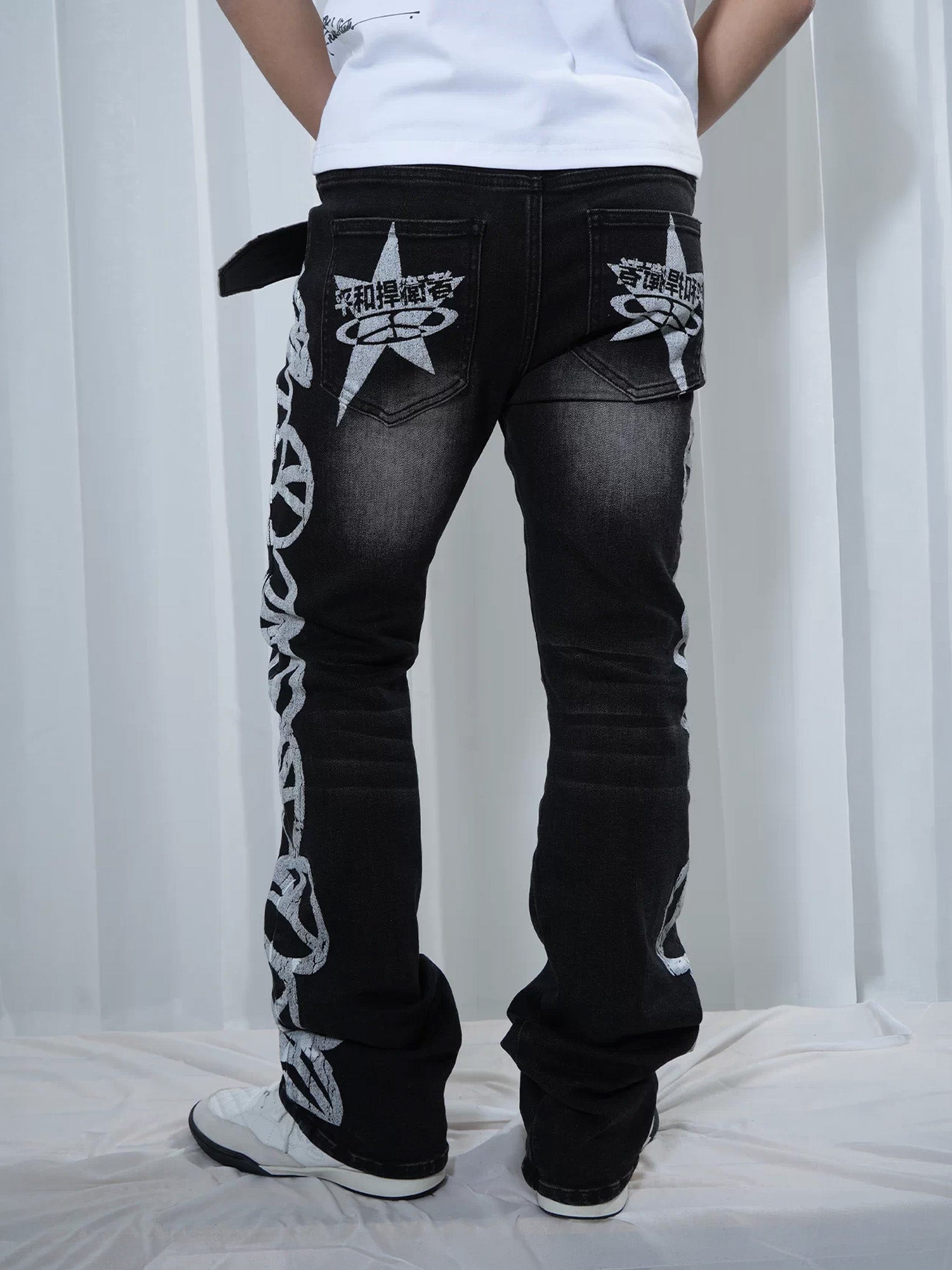 VINKID Peace Graphic Washed Jeans, premium urban and streetwear designers apparel on PROJECTISR.com, VINKID
