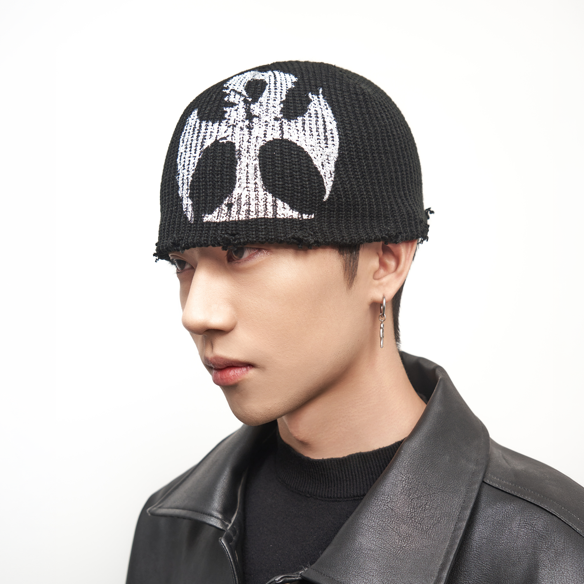 ANTI WAR REVIVAL Jacquard Cross Embroidered Knit Beanie