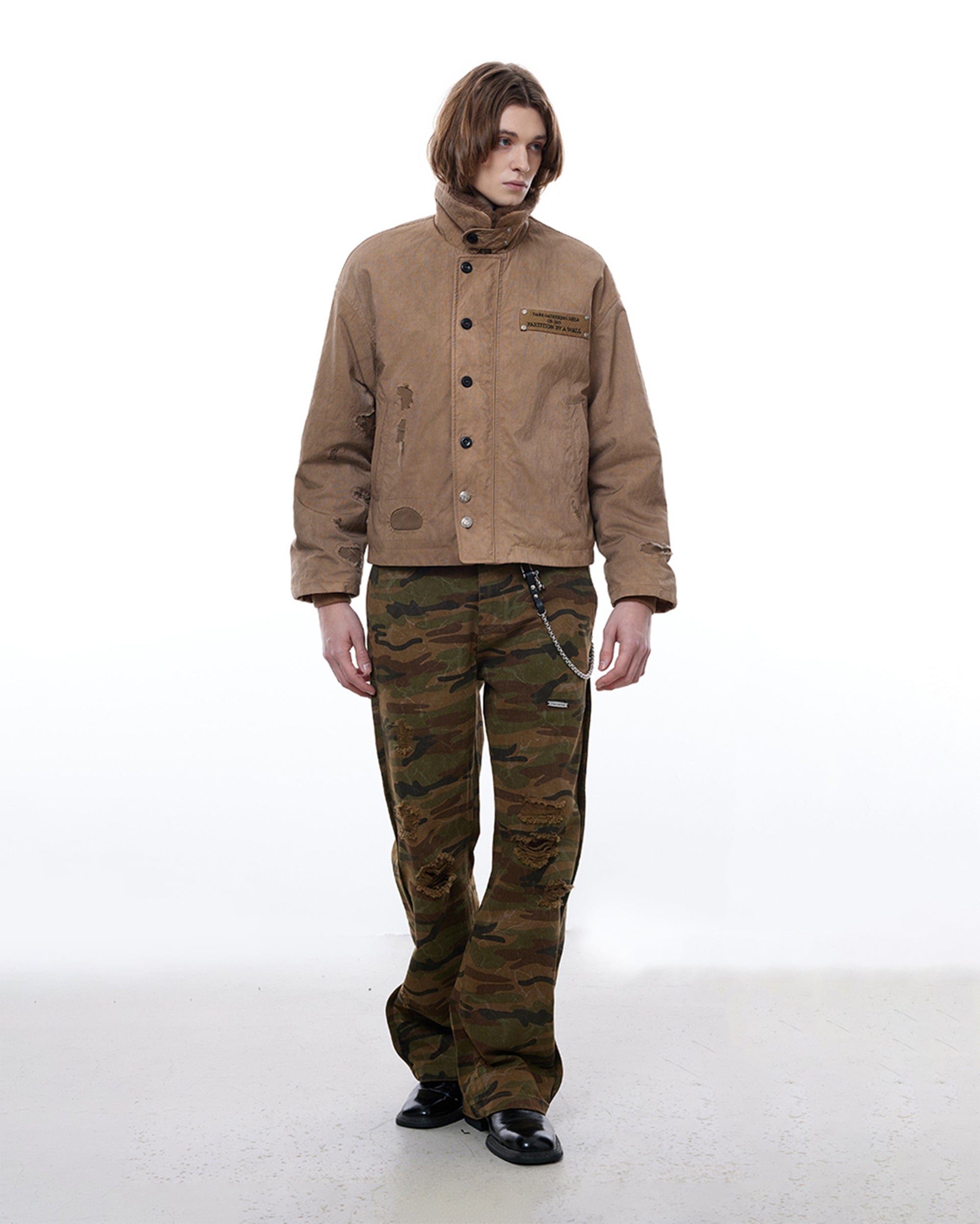 FACEONLAB Distressed Reversible Fuzzy N1 Military Jacket Khaki