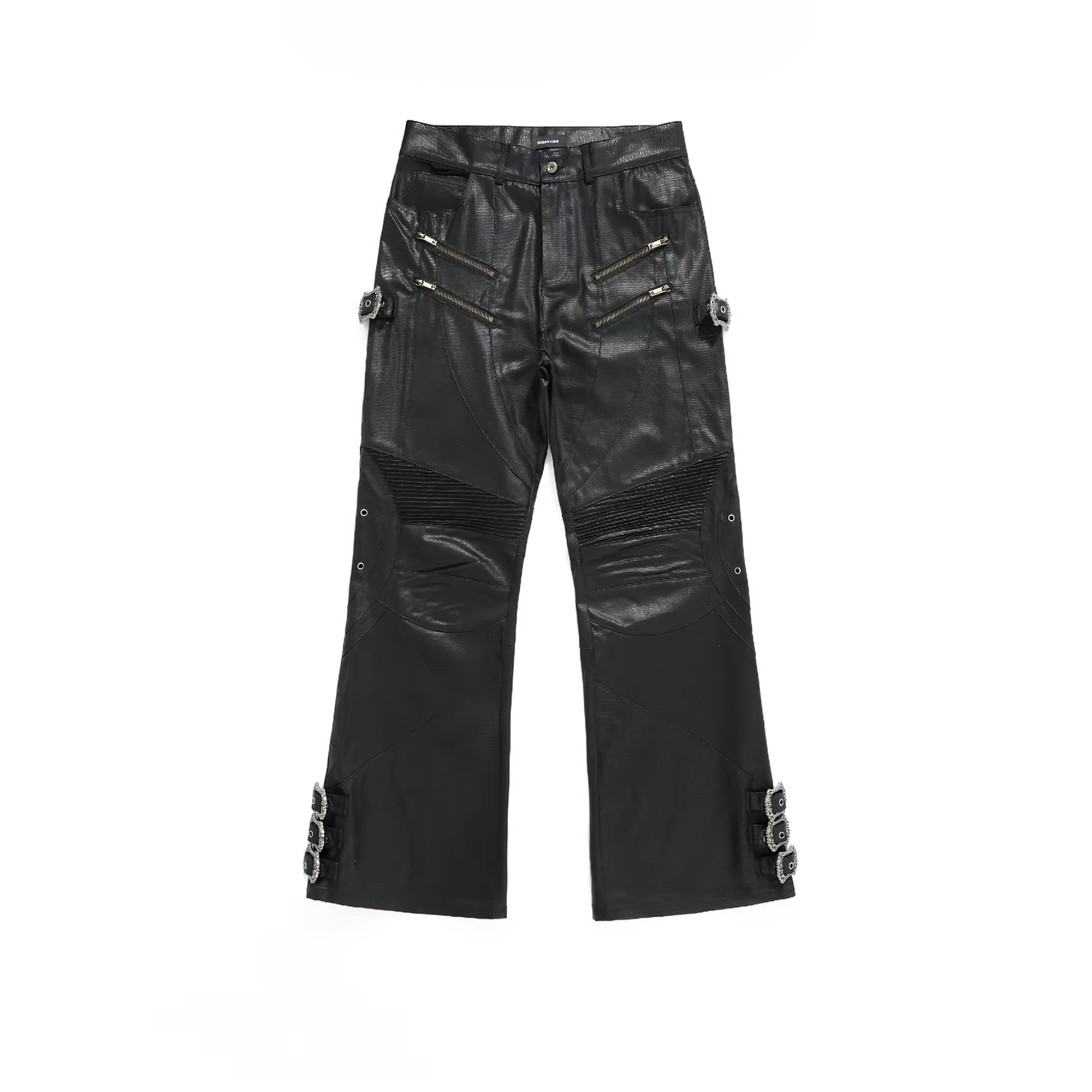 REGEN ZONE Multi-Zipper Waxed Biker Strap Pants