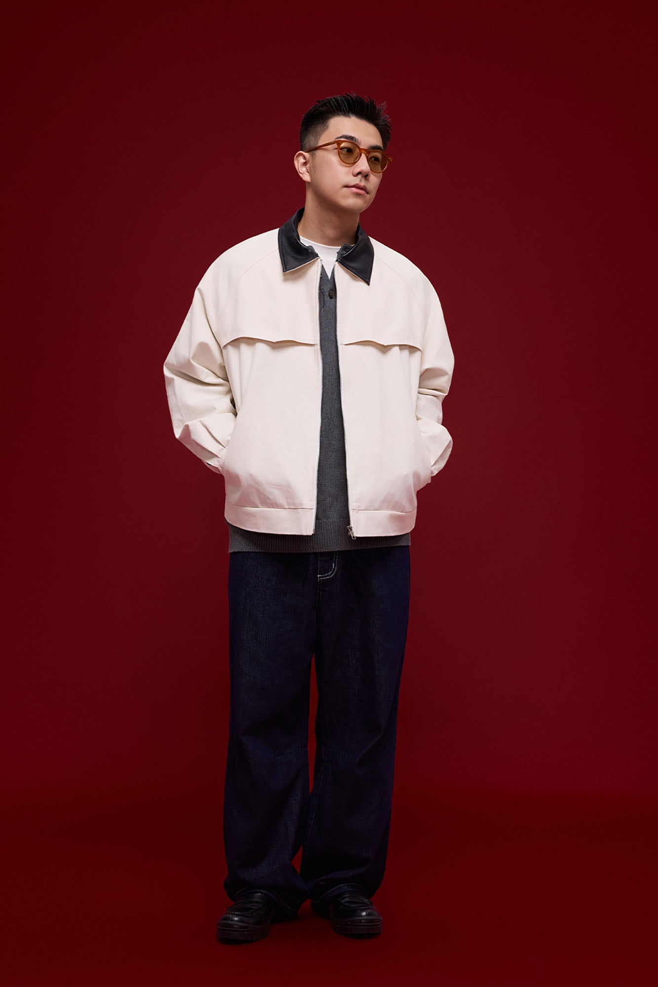 BANANA CLUB Faux Leather Collar Cotton Jacket