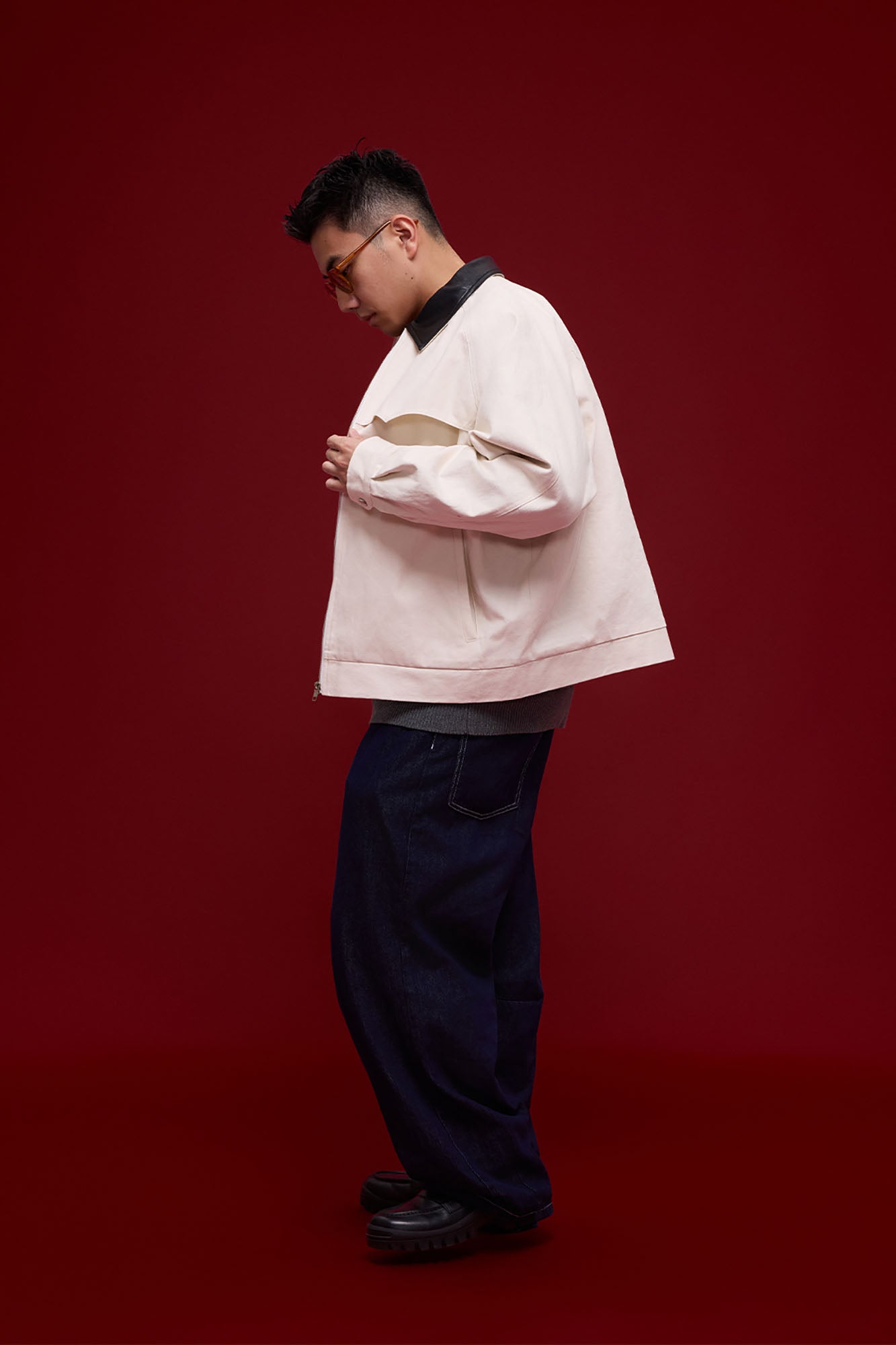 BANANA CLUB Faux Leather Collar Cotton Jacket