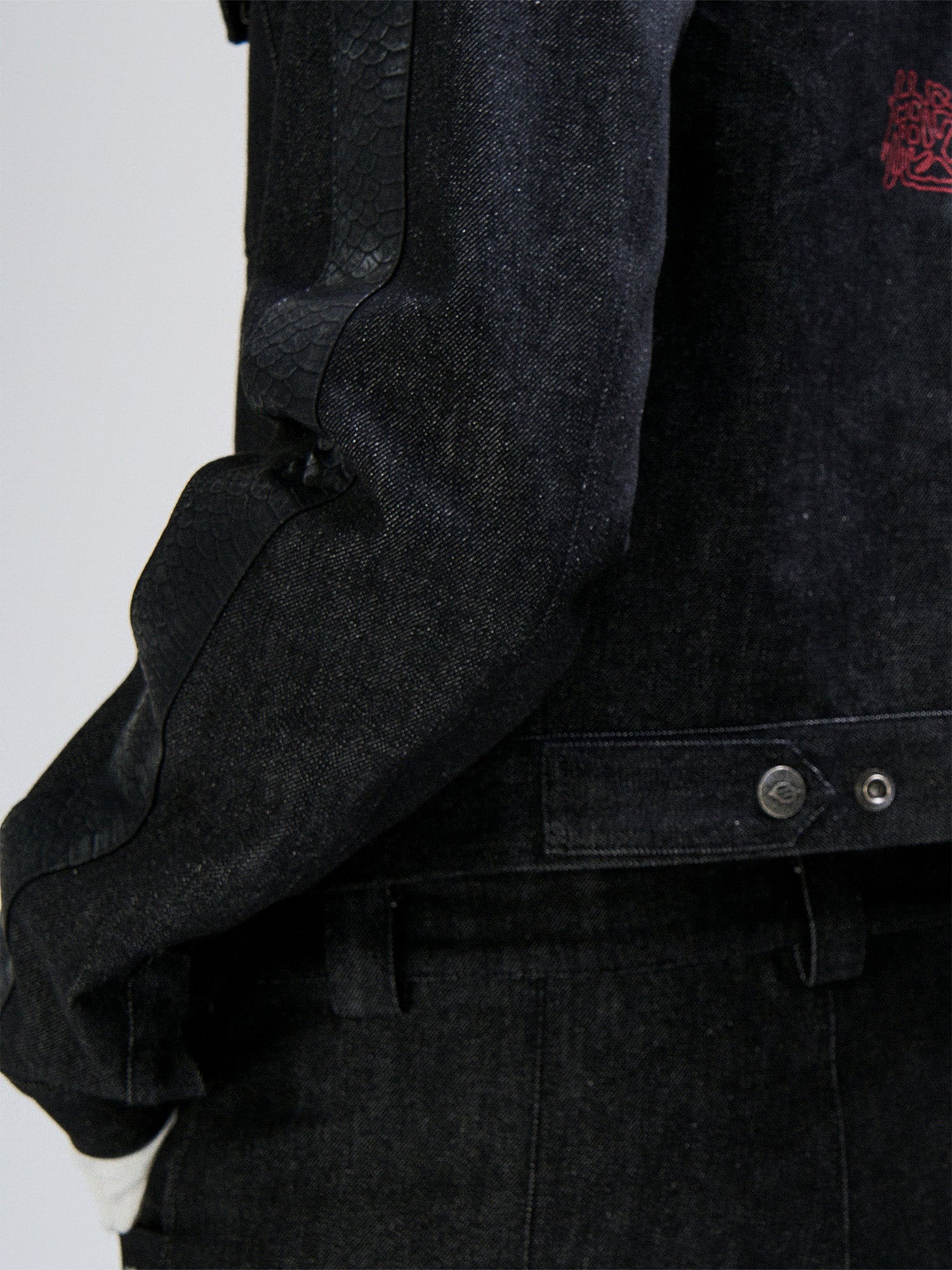 FLYERRER Serpent Cropped Raw Denim Jacket, premium urban and streetwear designers apparel on PROJECTISR.com, FLYERRER