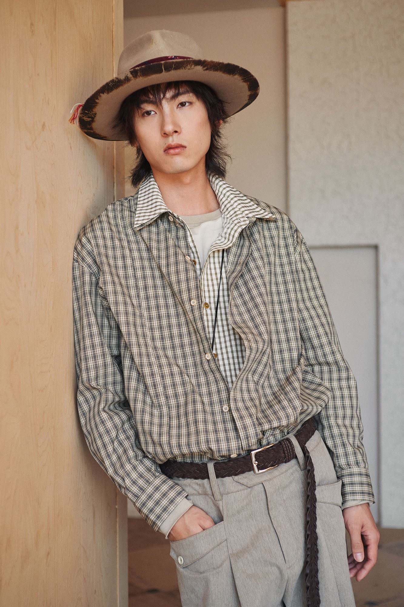 GONGHE REPUB Faux Layered Collar Plaid Shirt, premium urban and streetwear designers apparel on PROJECTISR.com, GONGHE REPUB