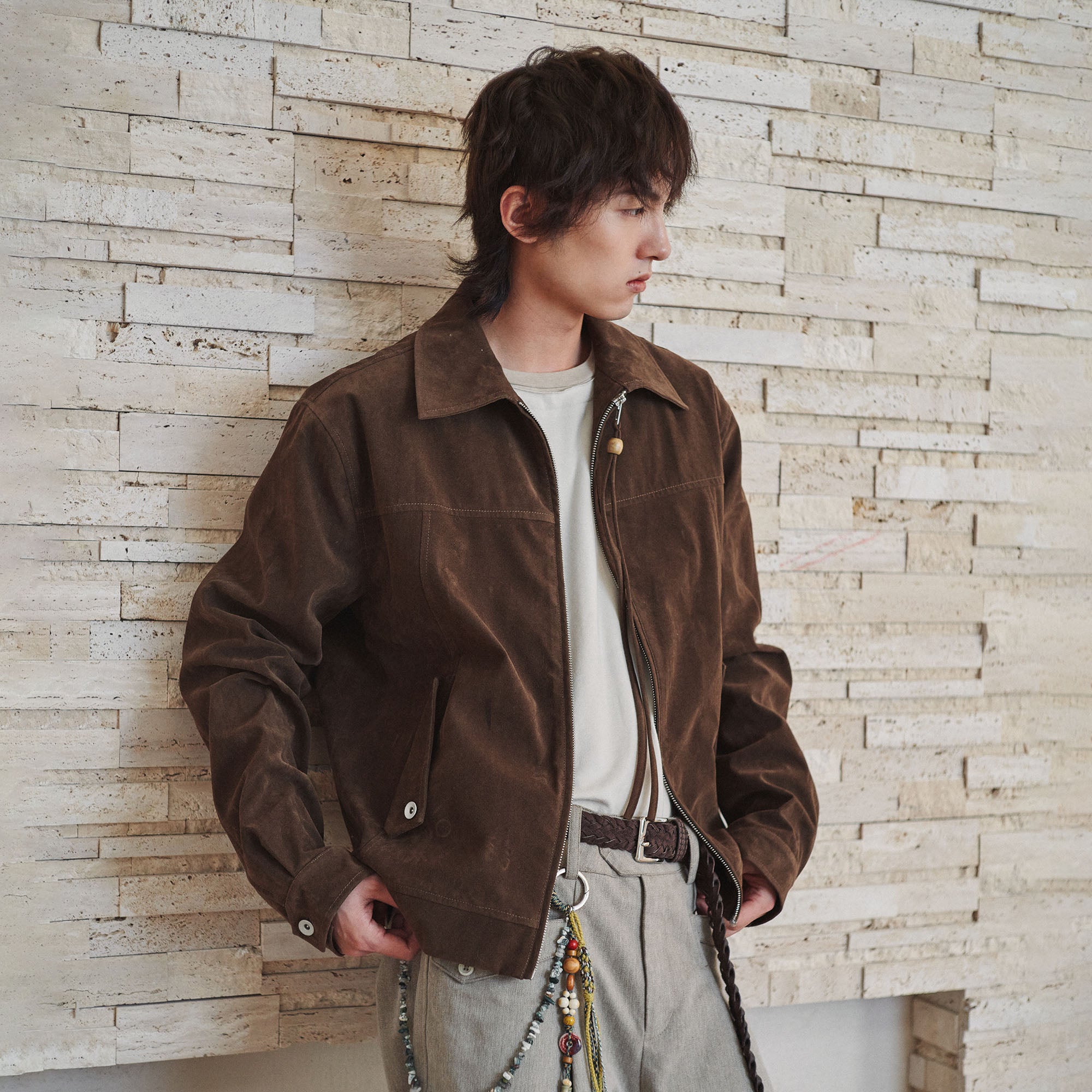 GONGHE REPUB Short-Pile Faux Suede Jacket