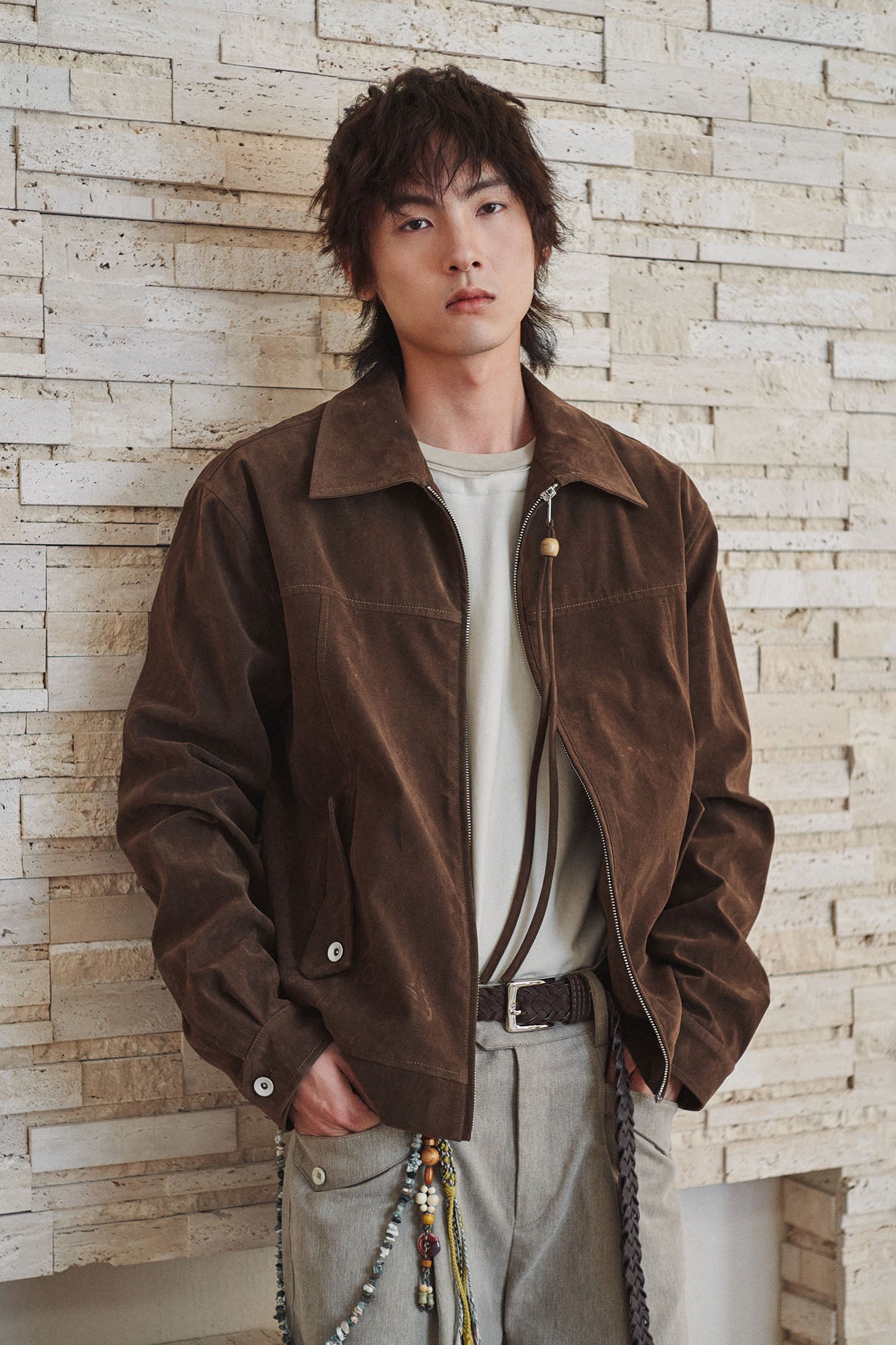 GONGHE REPUB Short-Pile Faux Suede Jacket