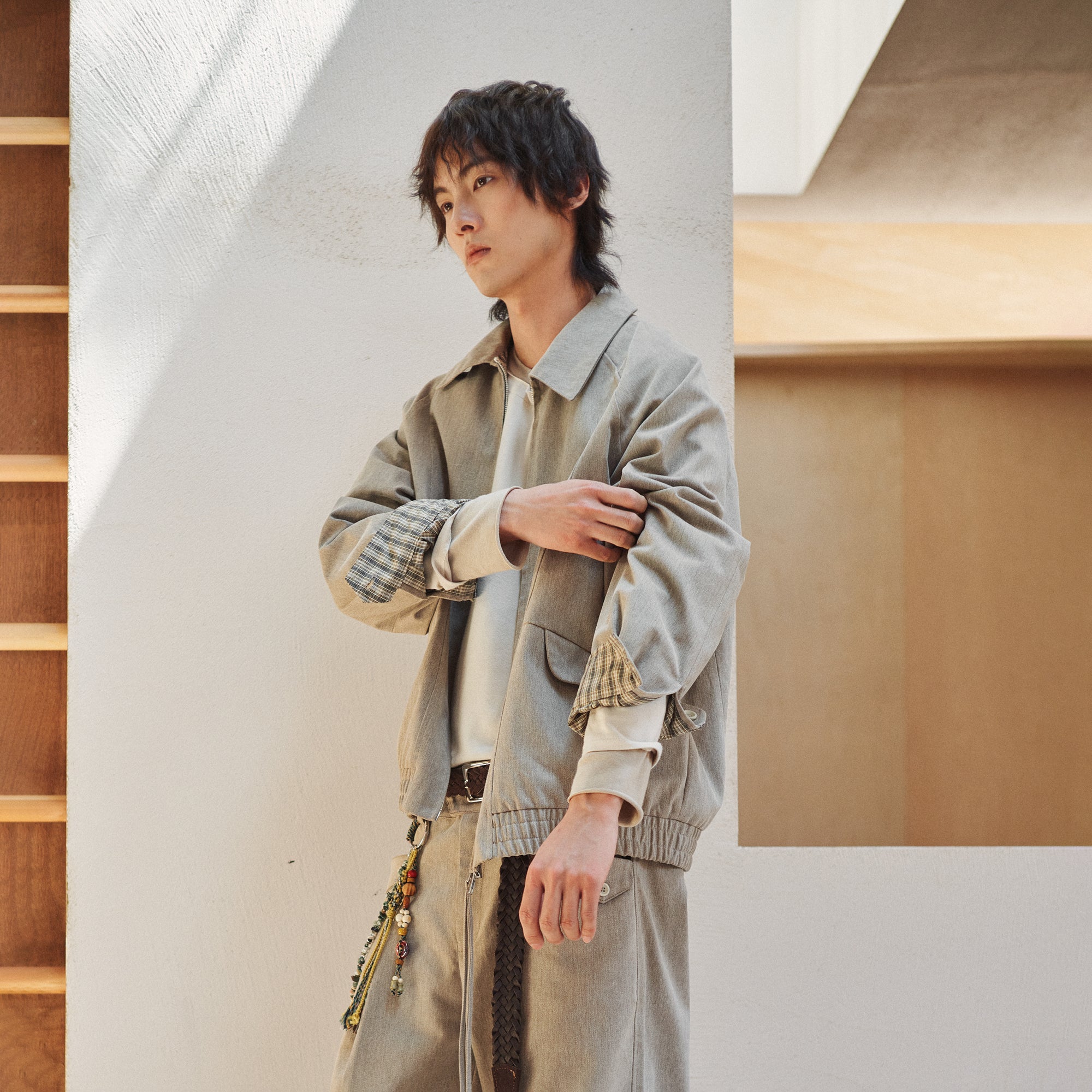 GONGHE REPUB Modern Check-Cuff Paneled Jacket