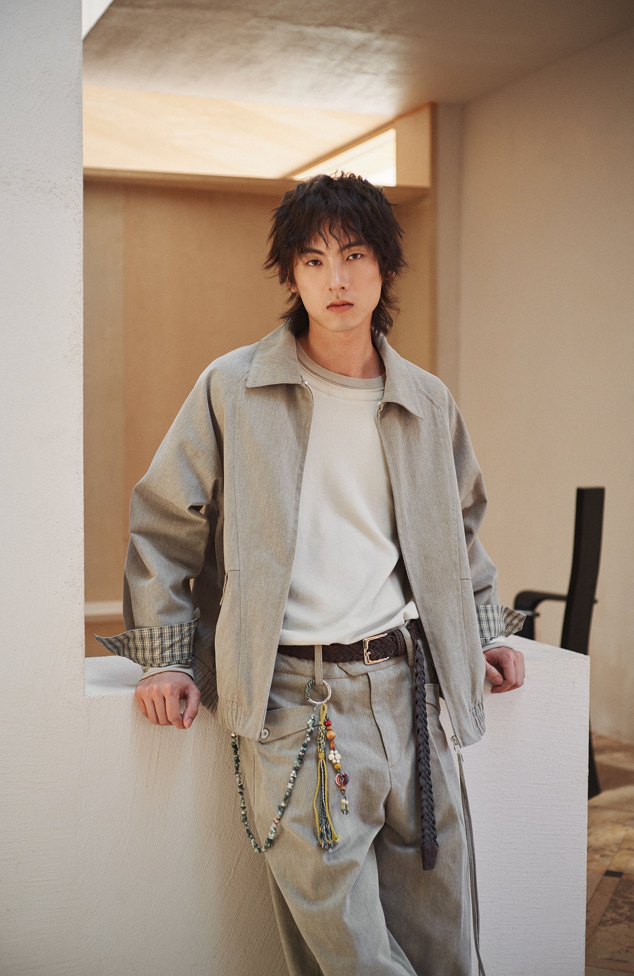 GONGHE REPUB Modern Check-Cuff Paneled Jacket