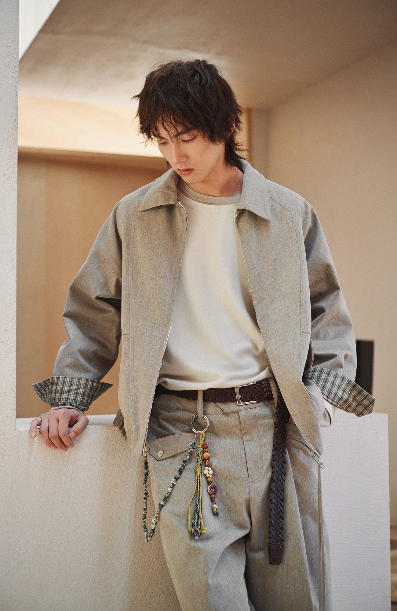 GONGHE REPUB Modern Check-Cuff Paneled Jacket